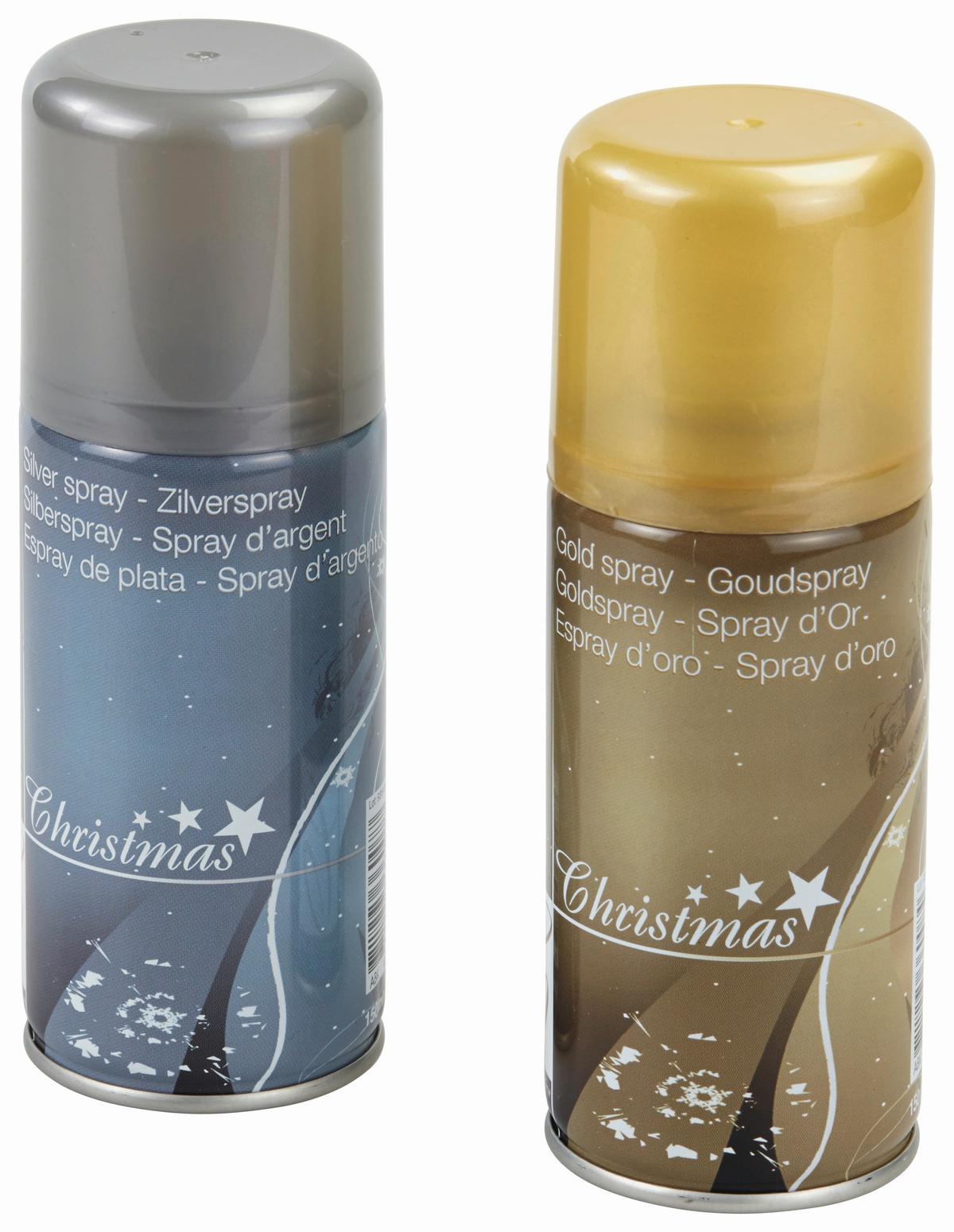 Glitzerspray Gold/Silber Sort. Inhalt:  150 ml Indoor - Silberfarben/Goldfarben, KONVENTIONELL, Kunststoff (150ml)