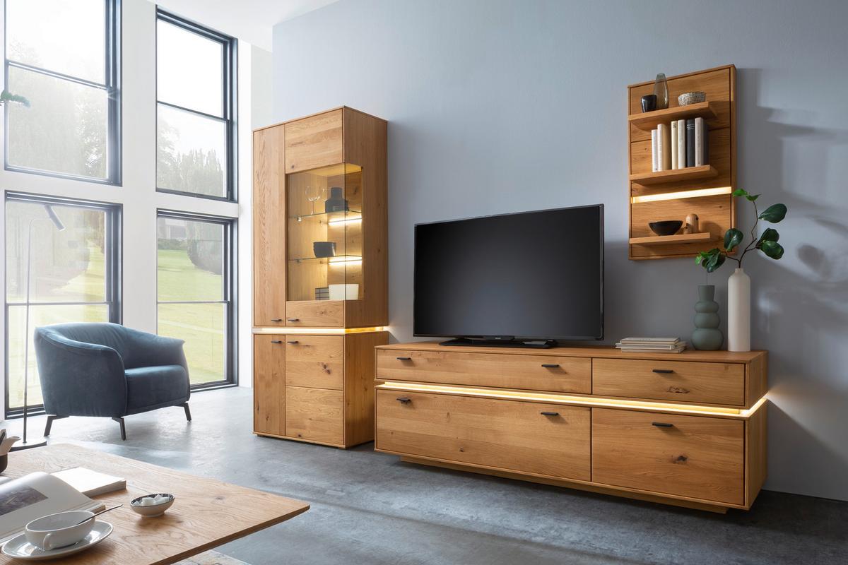 Wohnkombination Massiv 3-Tlg. Como Wildeiche - Wildeiche, Natur, Glas/Holz (276/202/51cm) - MID.YOU