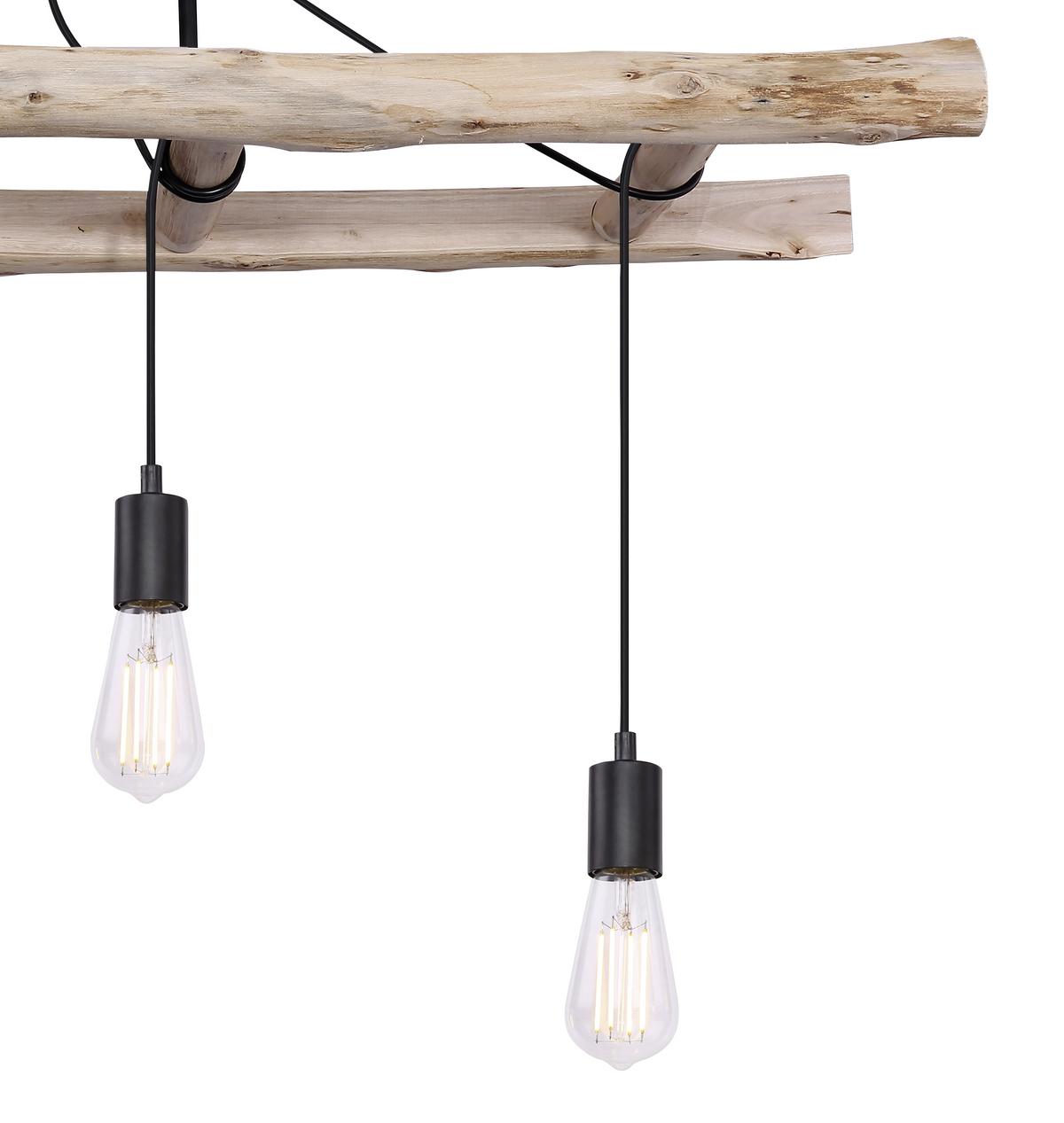 Deckenleuchte H: 80 cm 4-Flammig, Holzleiter - Schwarz/Naturfarben, Natur, Holz/Metall (115/30/80cm) - Globo