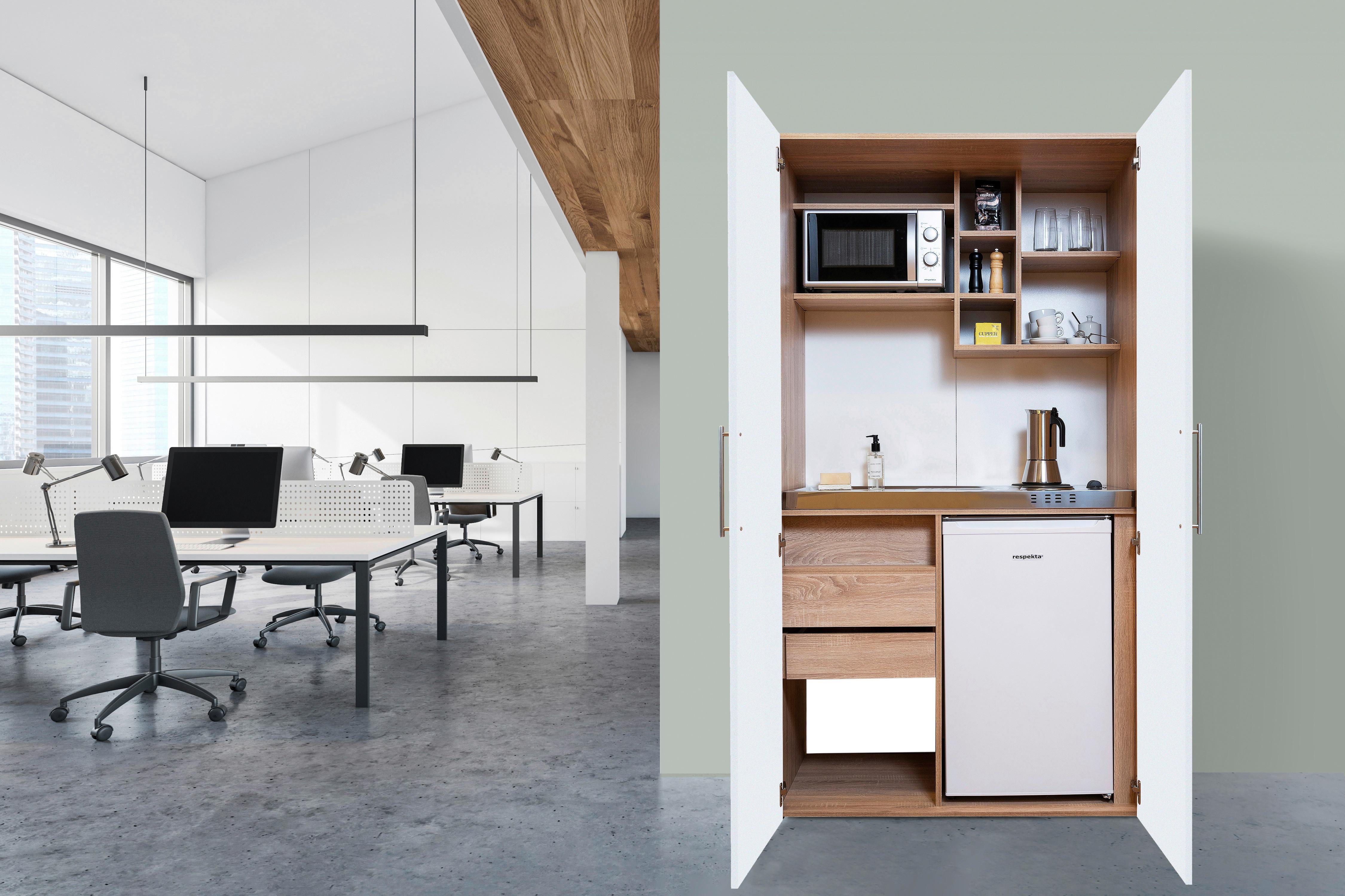 Schrankküche mit Kühlschrank + Kochfeld 104 cm Weiß