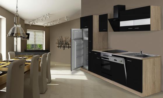 Küchenzeile mit schwarzen Fronten und E-Geräten Praktische Küchenzeile mit schwarzen Fronten