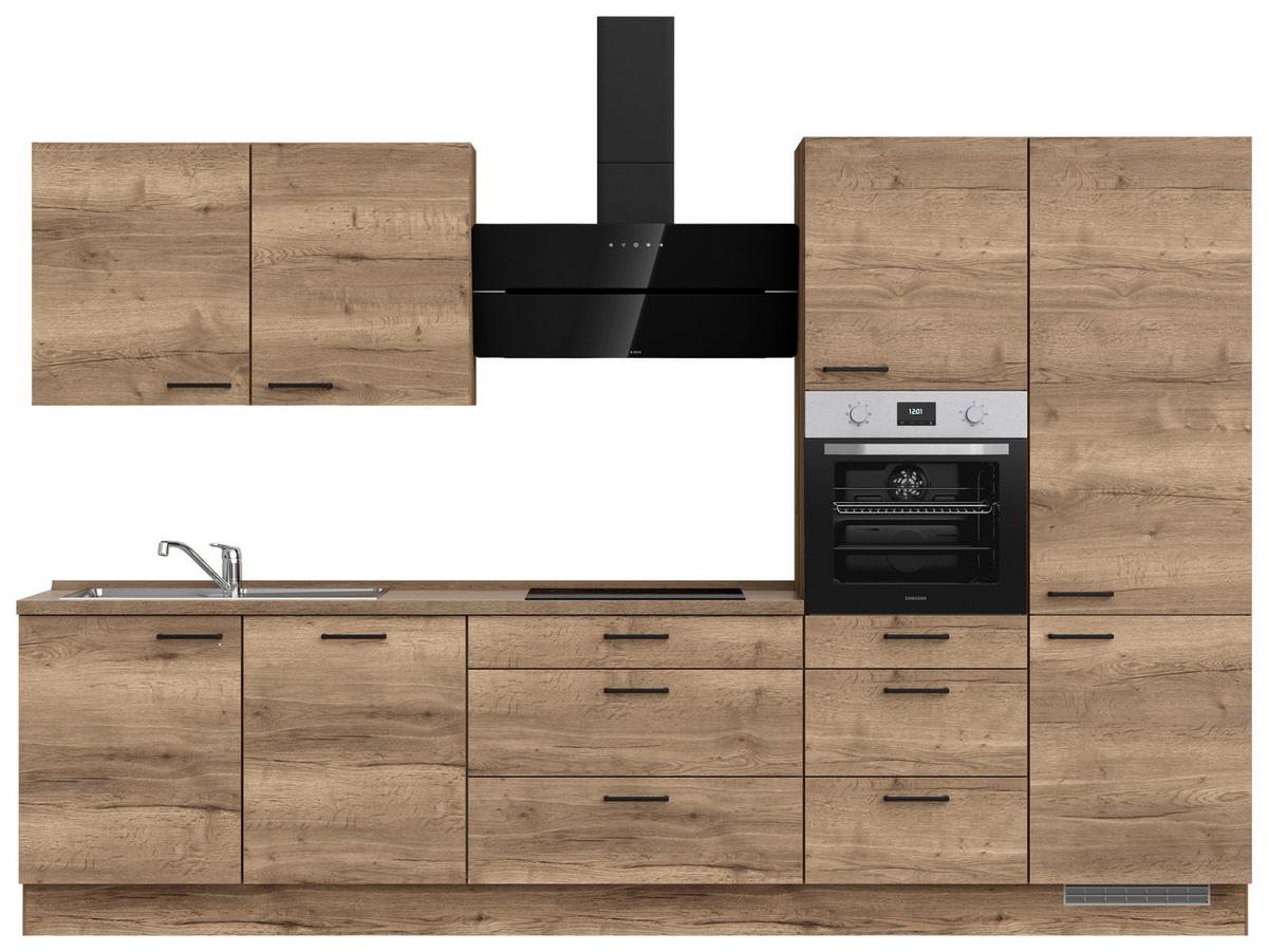 Kuchyňská linka 330 cm, dekor dub Havanna - černá/tmavý dub, Moderní, kov/kompozitní dřevo (330cm) - Nobilia