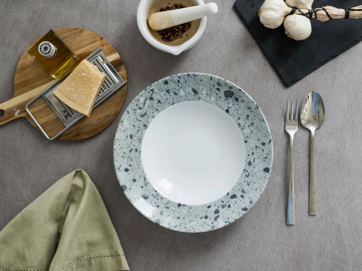 Pastateller Stone Collection Porzellan, Grau/Weiss, 4 Stück - Weiß/Grau, Basics, Keramik - Creatable