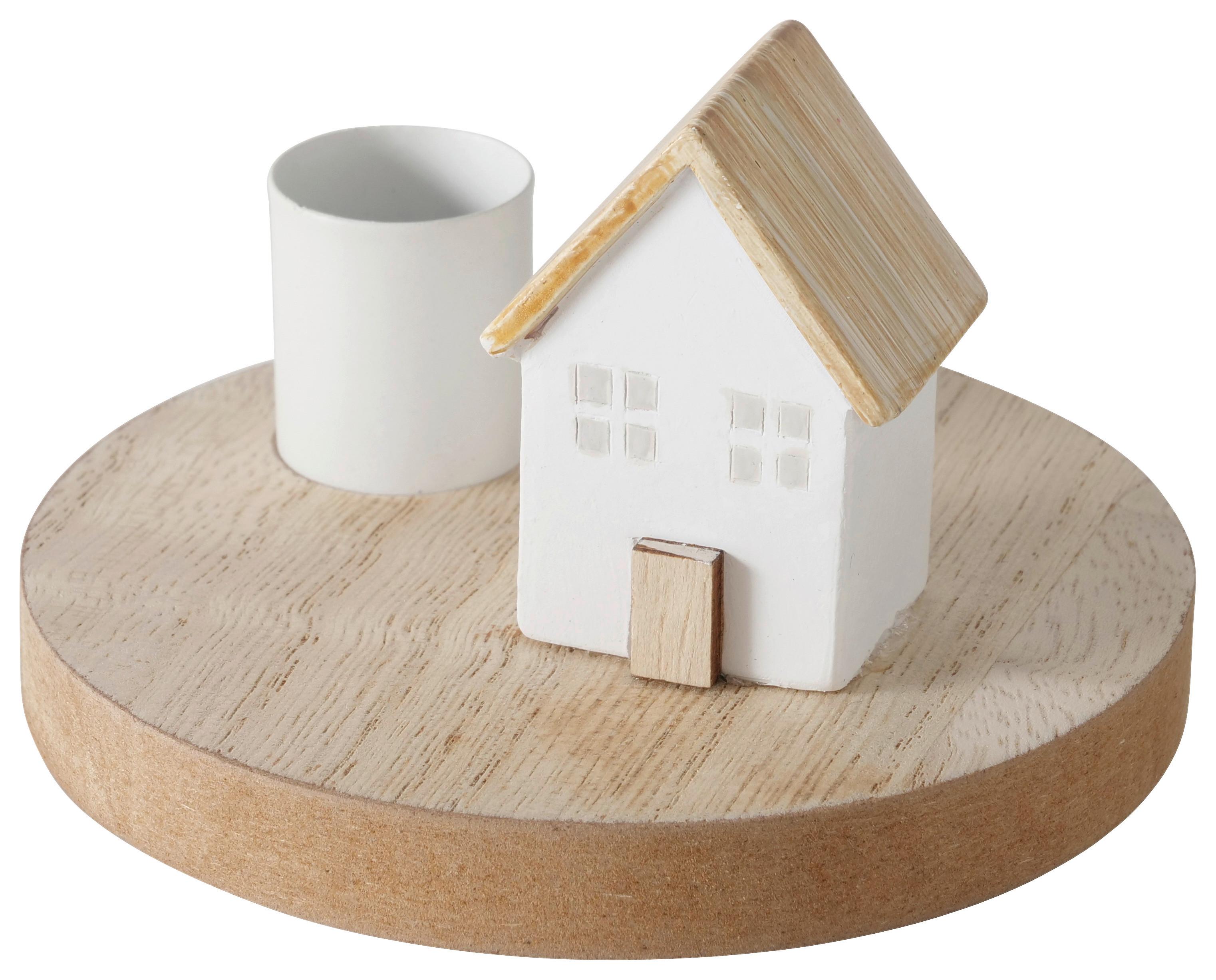 MISKA NA SVÍČKY DOMICIL I - bílá/přírodní barvy, Konvenční, kov/dřevo (10/6,5cm) - Modern Living