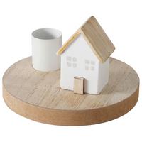 MISKA NA SVÍČKY DOMICIL I - bílá/přírodní barvy, Konvenční, kov/dřevo (10/6,5cm) - Modern Living