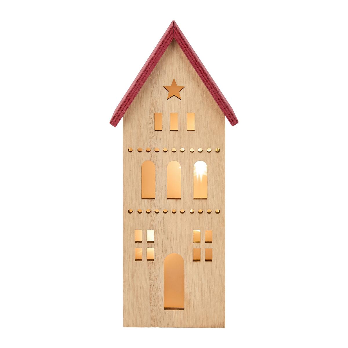 Dekoračný dom LED/teplá biela - prírodná farba/červená, Konventionell, kompozitné drevo (10,5/25/6cm) - Mömax