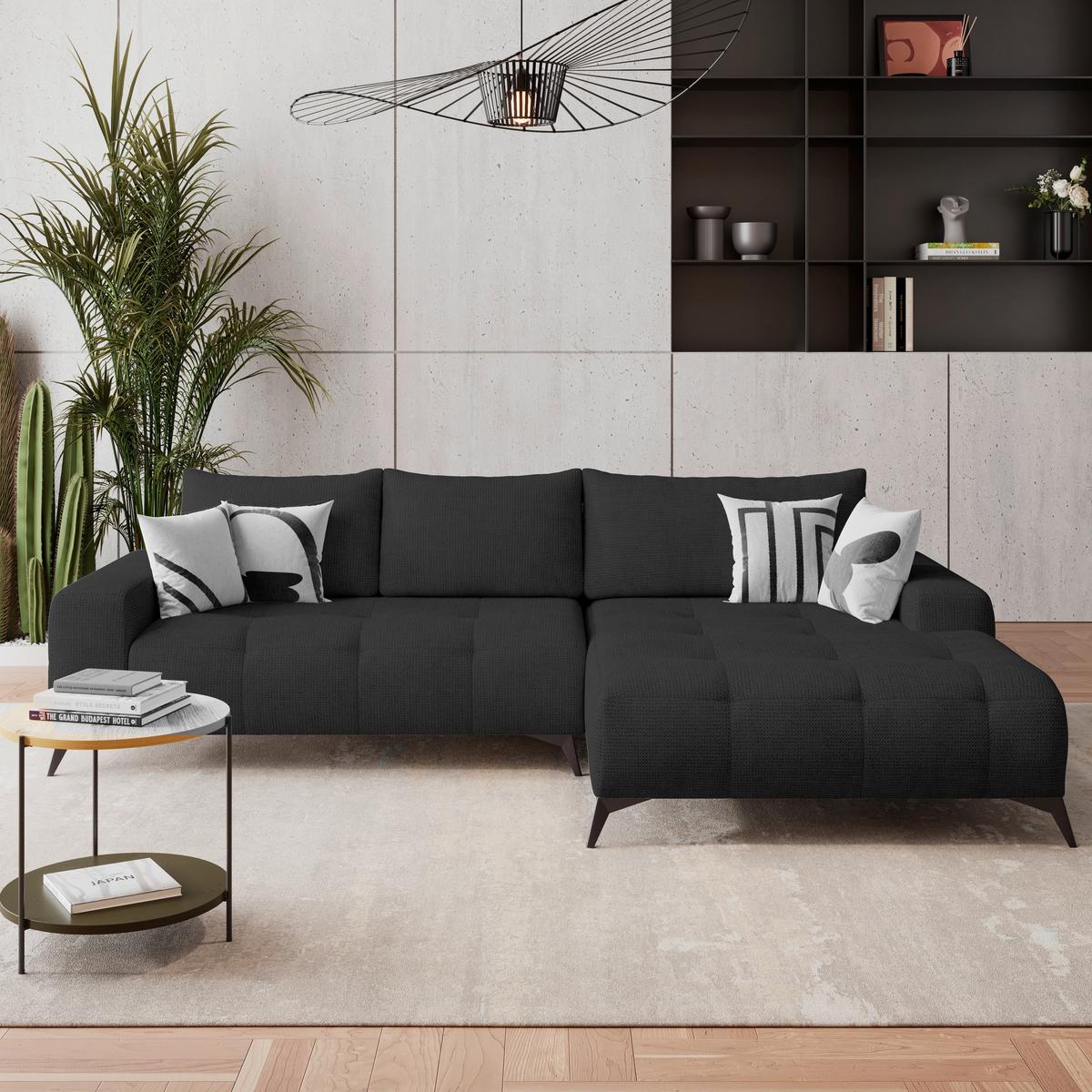 Ecksofa Mauro Schwarz, mit Schlaffunktion - Schwarz, Trend, Textil (290/175cm) - Luca Bessoni