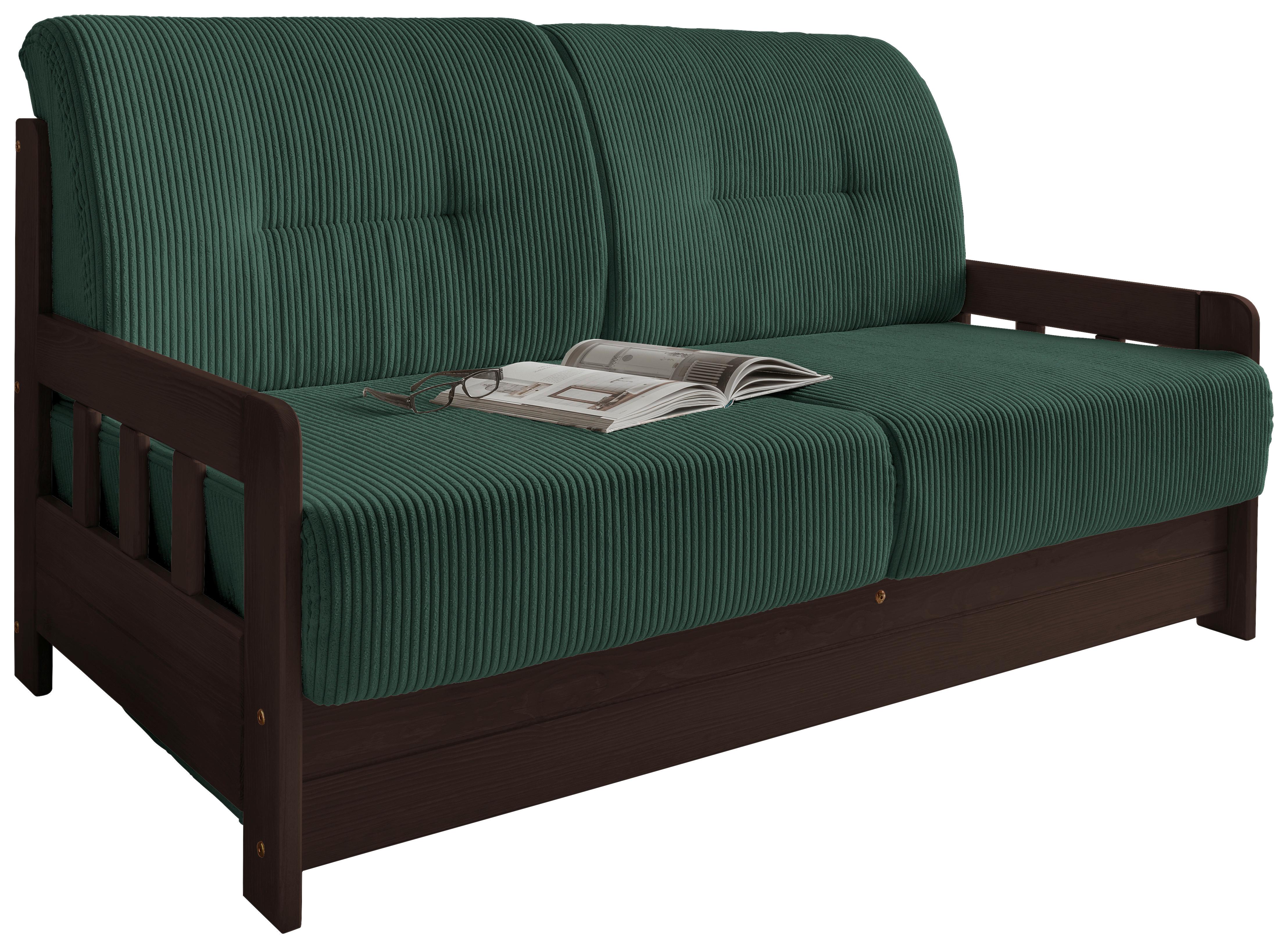 Schlafsofa Camino Nussbaumfarben/Dgrün B: 154 cm - Dunkelgrün/Nussbaumfarben, MODERN, Holz/Textil (154/88/90cm) - Livetastic