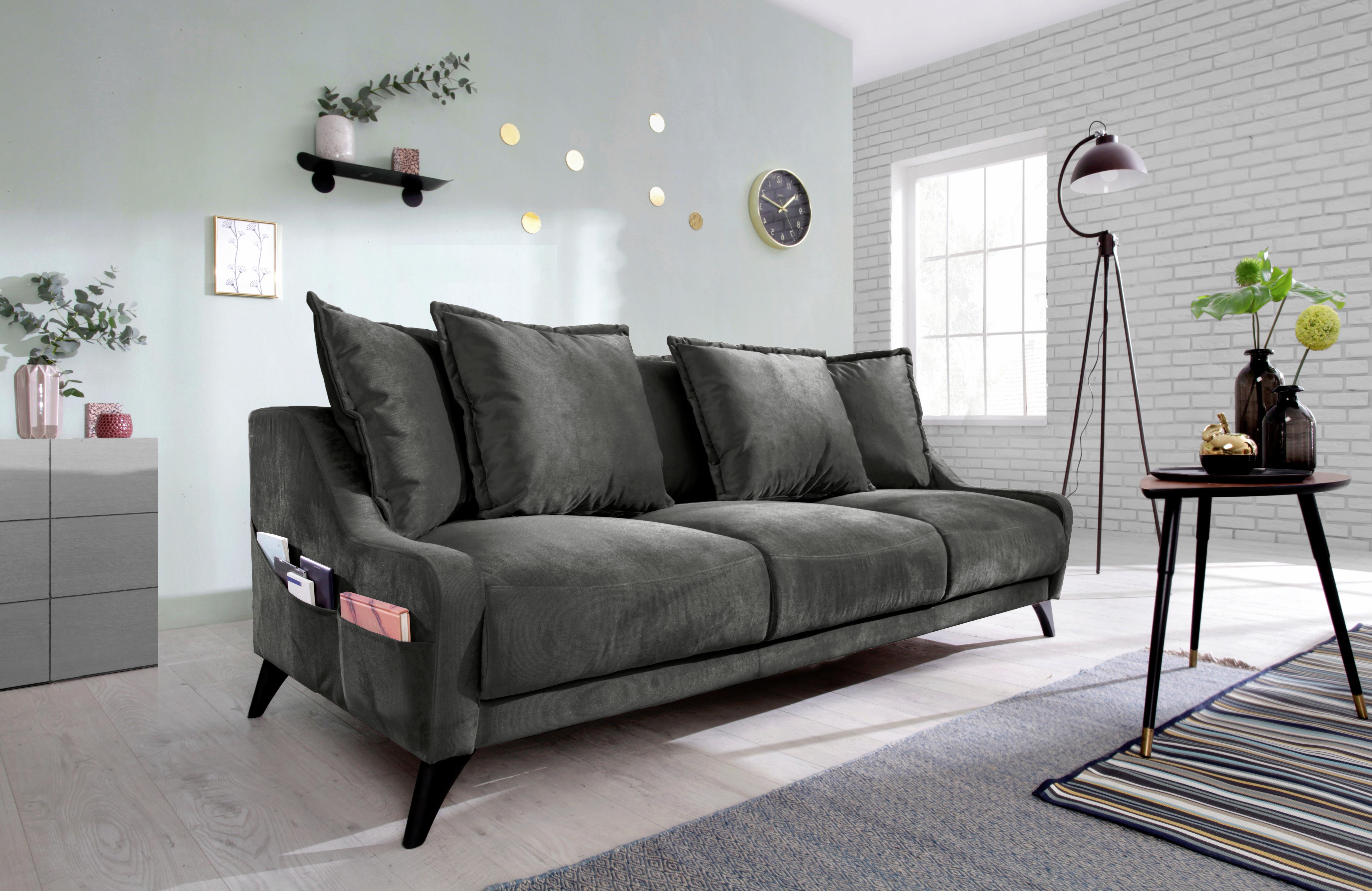 Dreisitzer-Sofa mit Kissen Royal Rose, Veloursbezug - Dunkelgrau/Schwarz, Basics, Textil (200/90/95cm) - MID.YOU