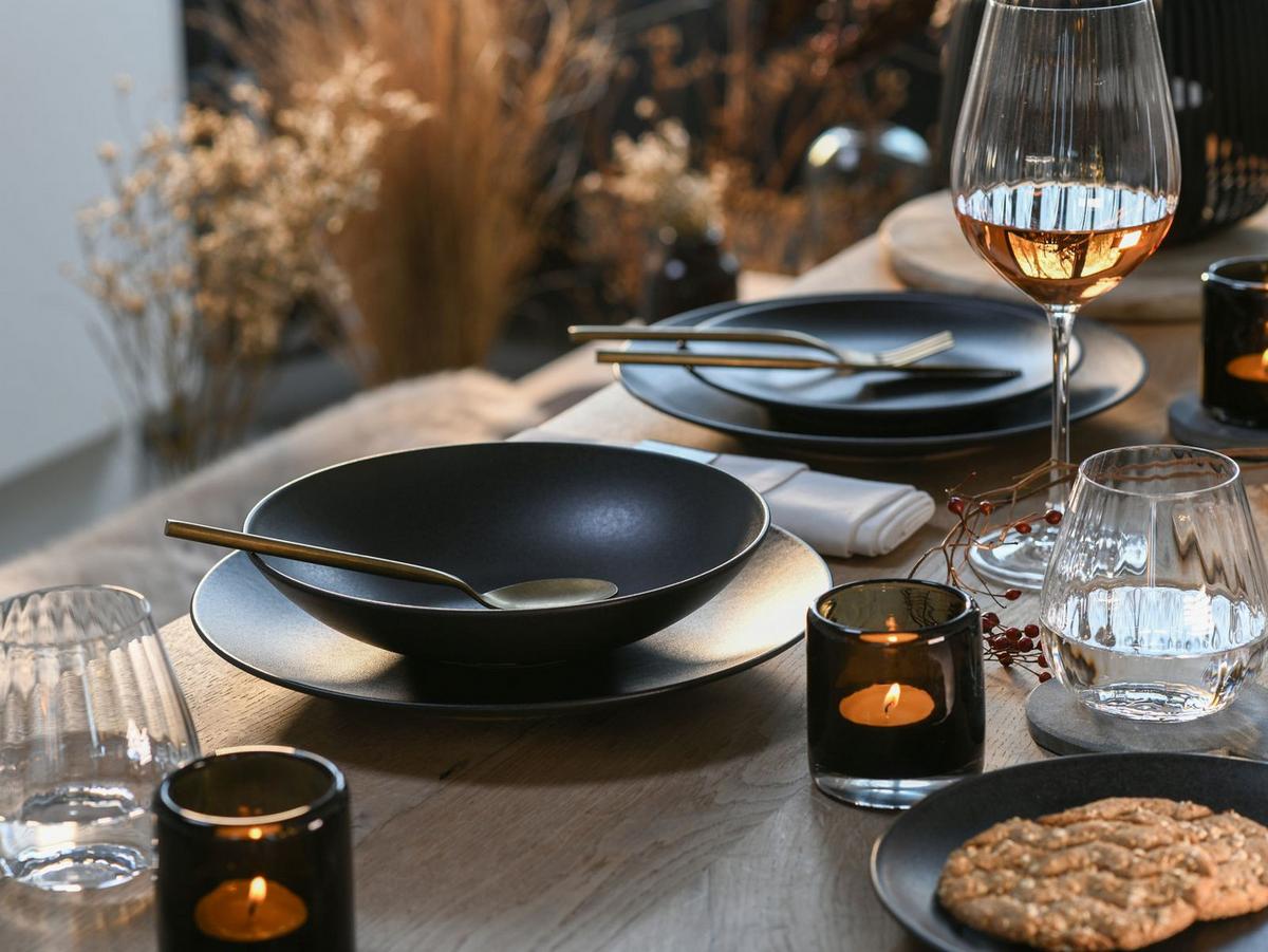 Tafelservice Keramik 4 Personen Geschirr Set Schwarz - Schwarz, MODERN, Keramik - Creatable