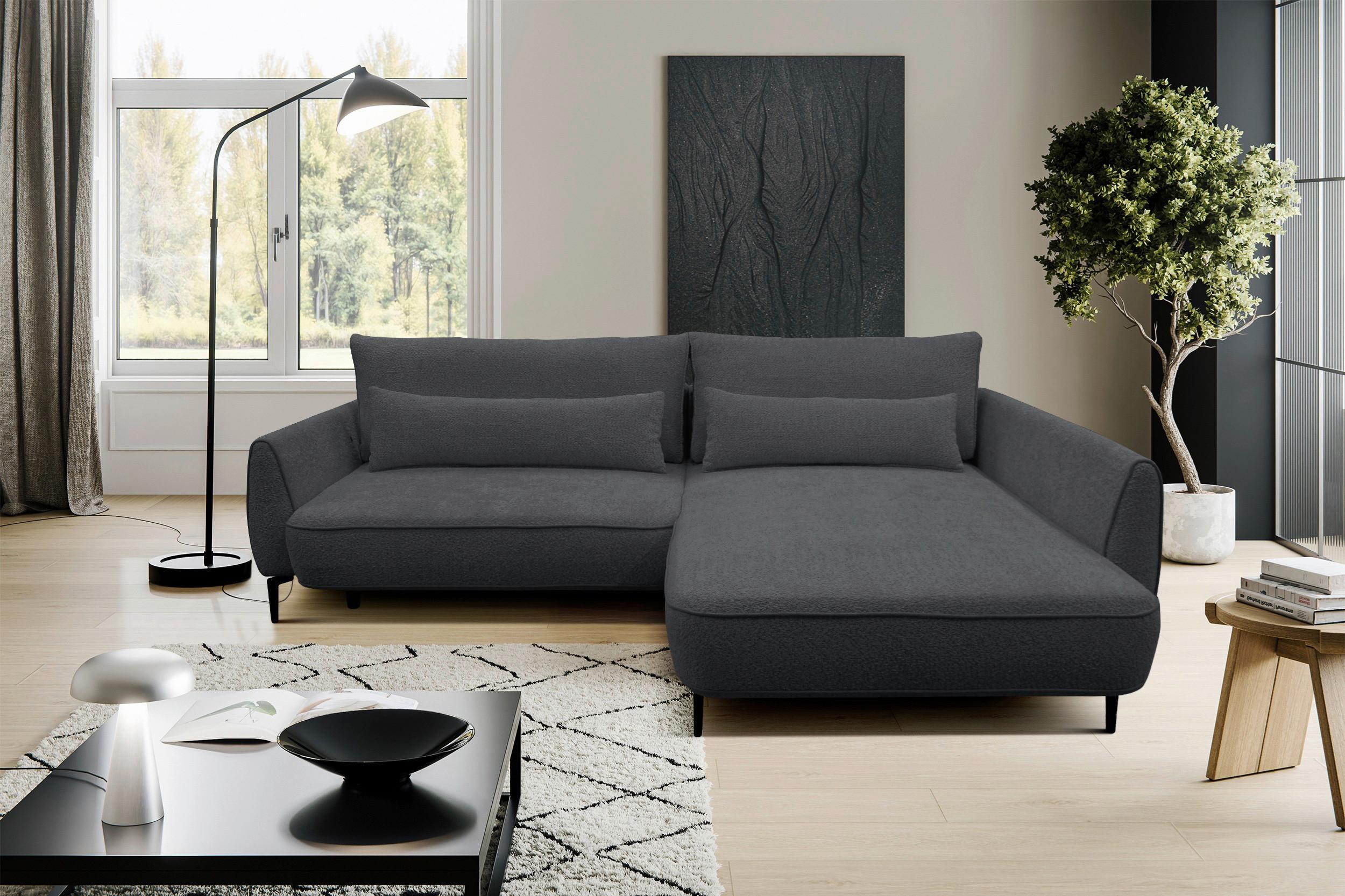 Ecksofa Abriamo Dunkelgrau 273x204 Cm - Dunkelgrau/Creme, Design, Textil (273/204cm) - MID.YOU