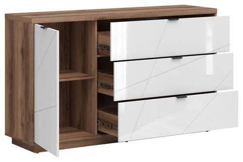 Sideboard Forn Chest Of Drawers - Eichefarben/Weiß Hochglanz, Design, Holzwerkstoff (156/93/42,5cm)