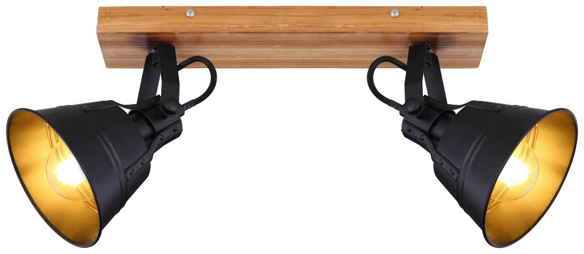Strahler Günther 2-flammig Verstellbar L: 38 Cm - Goldfarben/Schwarz, Natur, Holz/Metall (38/24cm) - Globo
