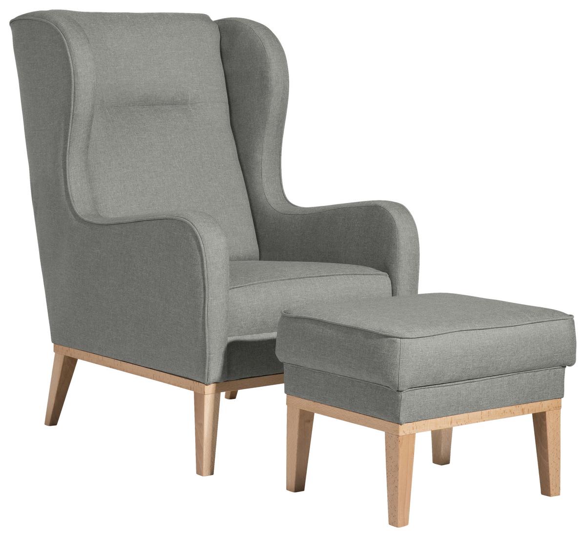 Ohrensessel Angelo - Hellgrau/Naturfarben, KONVENTIONELL, Textil (66/104/78cm) - Max Winzer