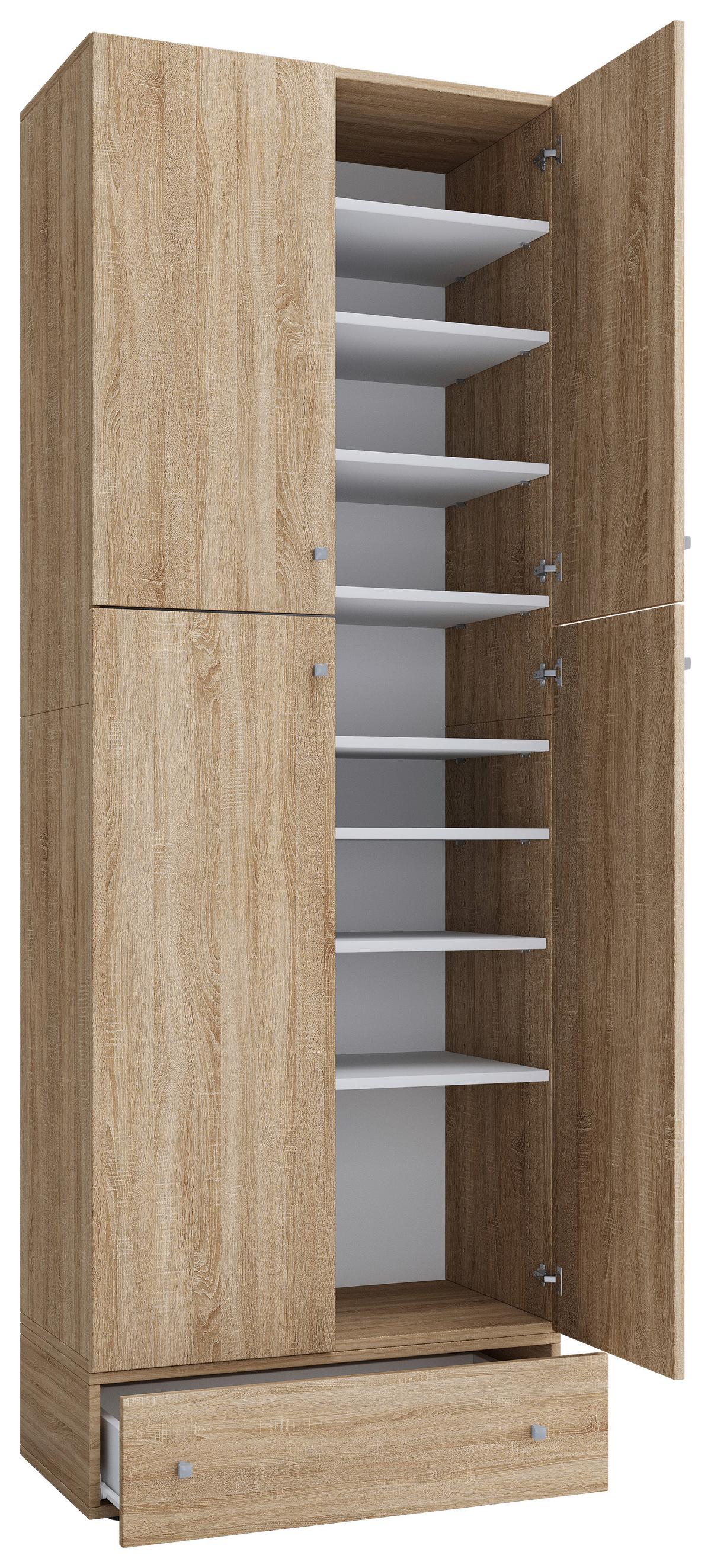 Schuhschrank Lona Xxl Sonoma Eiche Dekor B: 70 Cm - Schwarz/Sonoma Eiche, MODERN, Holzwerkstoff (70/200/39cm) - MID.YOU