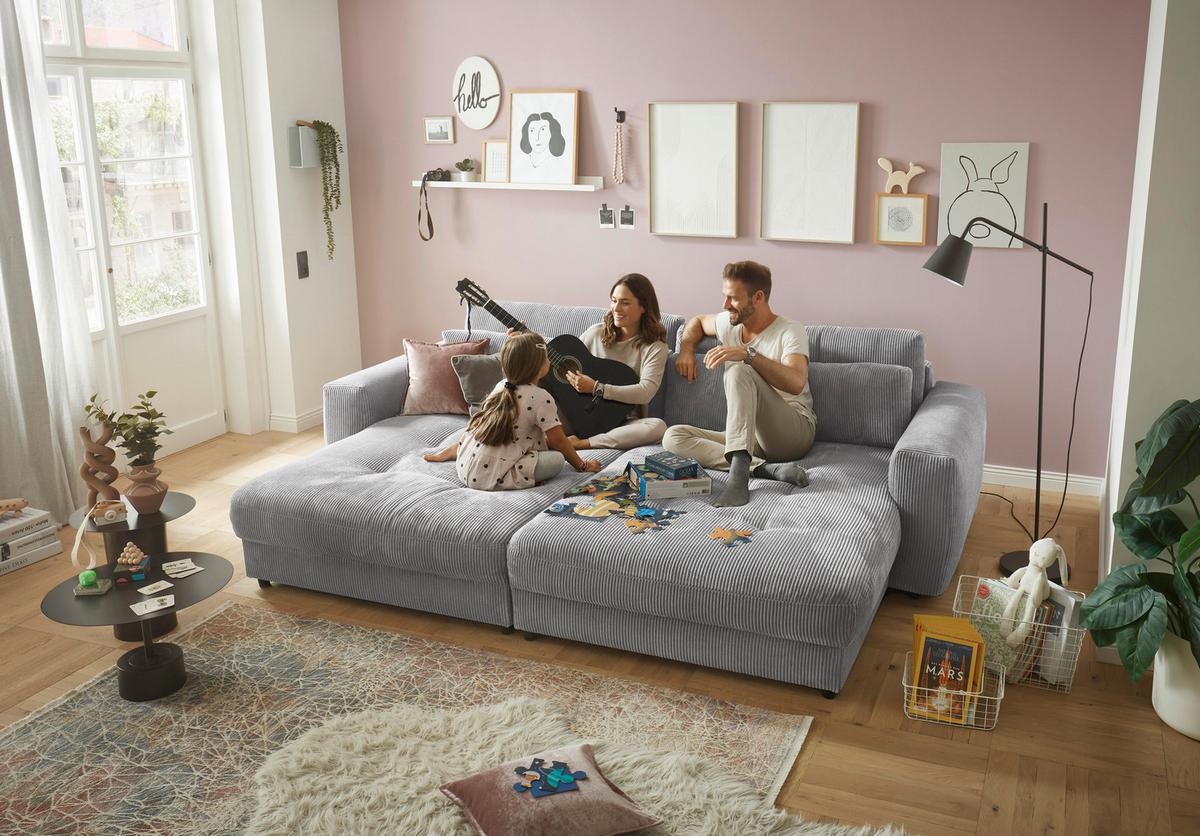 Mega pohovka LOVESEAT sv. sivá - čierna/svetlosivá, Konventionell, kompozitné drevo/textil (292/90/194cm) - MID.YOU