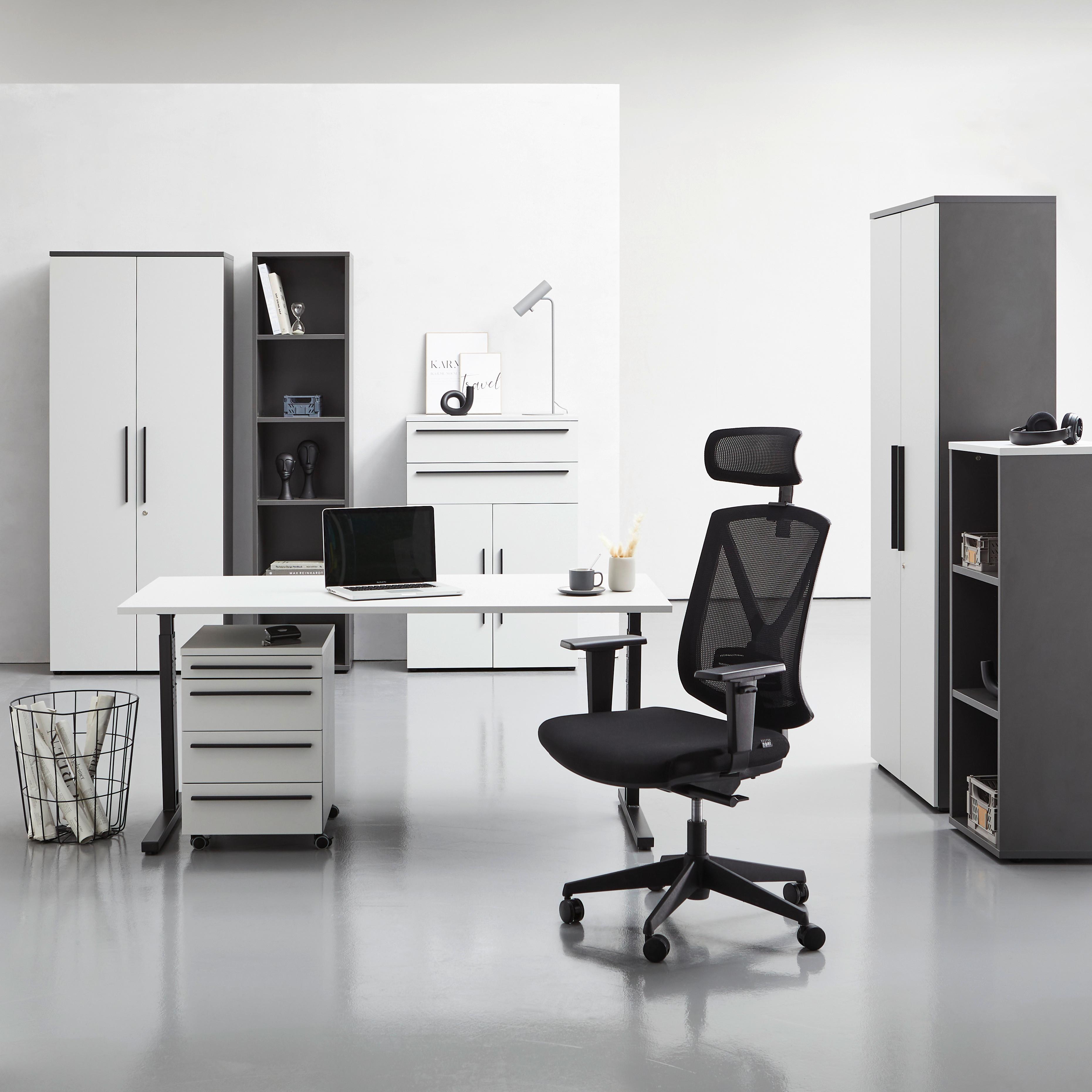 Schreibtisch Gw-Profi 2.0 - Hellgrau/Schwarz, MODERN, Holzwerkstoff/Metall (160/70-80/80cm) - Novel