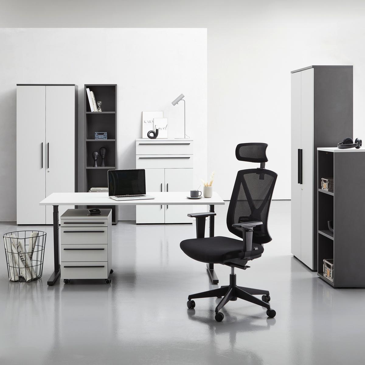 Schreibtisch Gw-profi Grau Höhenverstellbar B: 160 Cm - Hellgrau/Schwarz, MODERN, Holzwerkstoff/Metall (160/70-80/80cm) - Novel