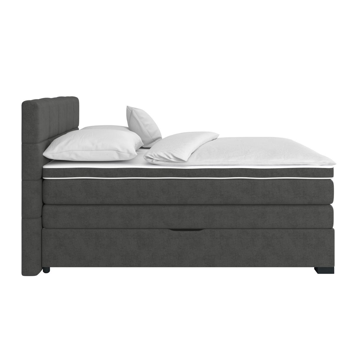 Boxspringbett April - Graubraun/Schwarz, MODERN, Textil (200/200cm)