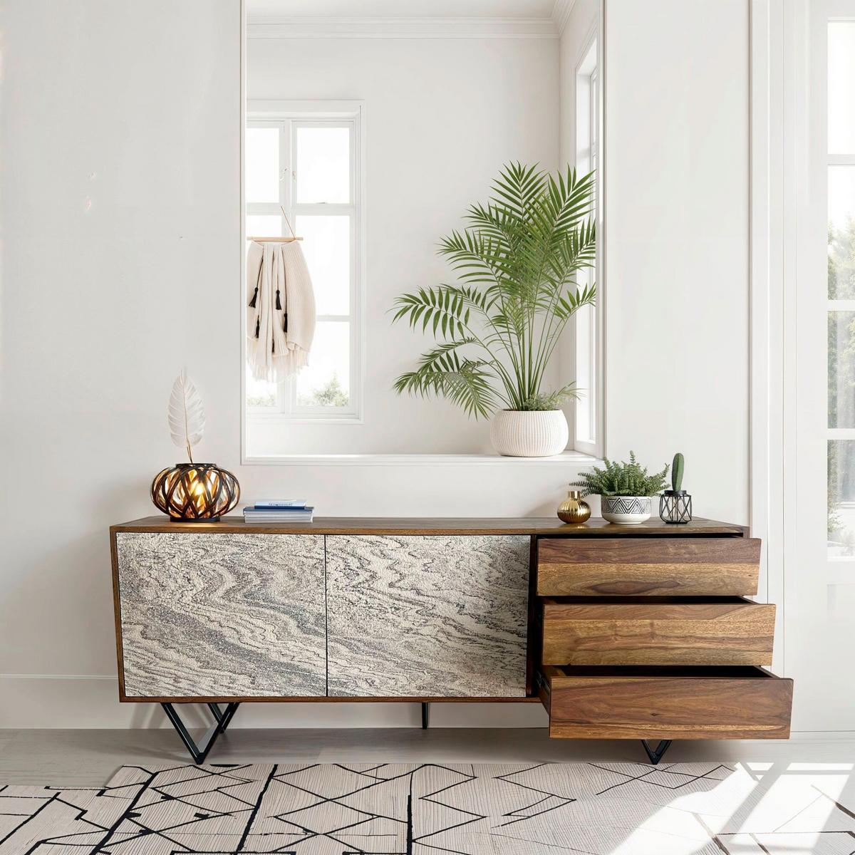 Sideboard Sheeshamfarben B: 175cm - Sheeshamfarben/Schwarz, Natur, Holz (175/71/40cm) - Livetastic