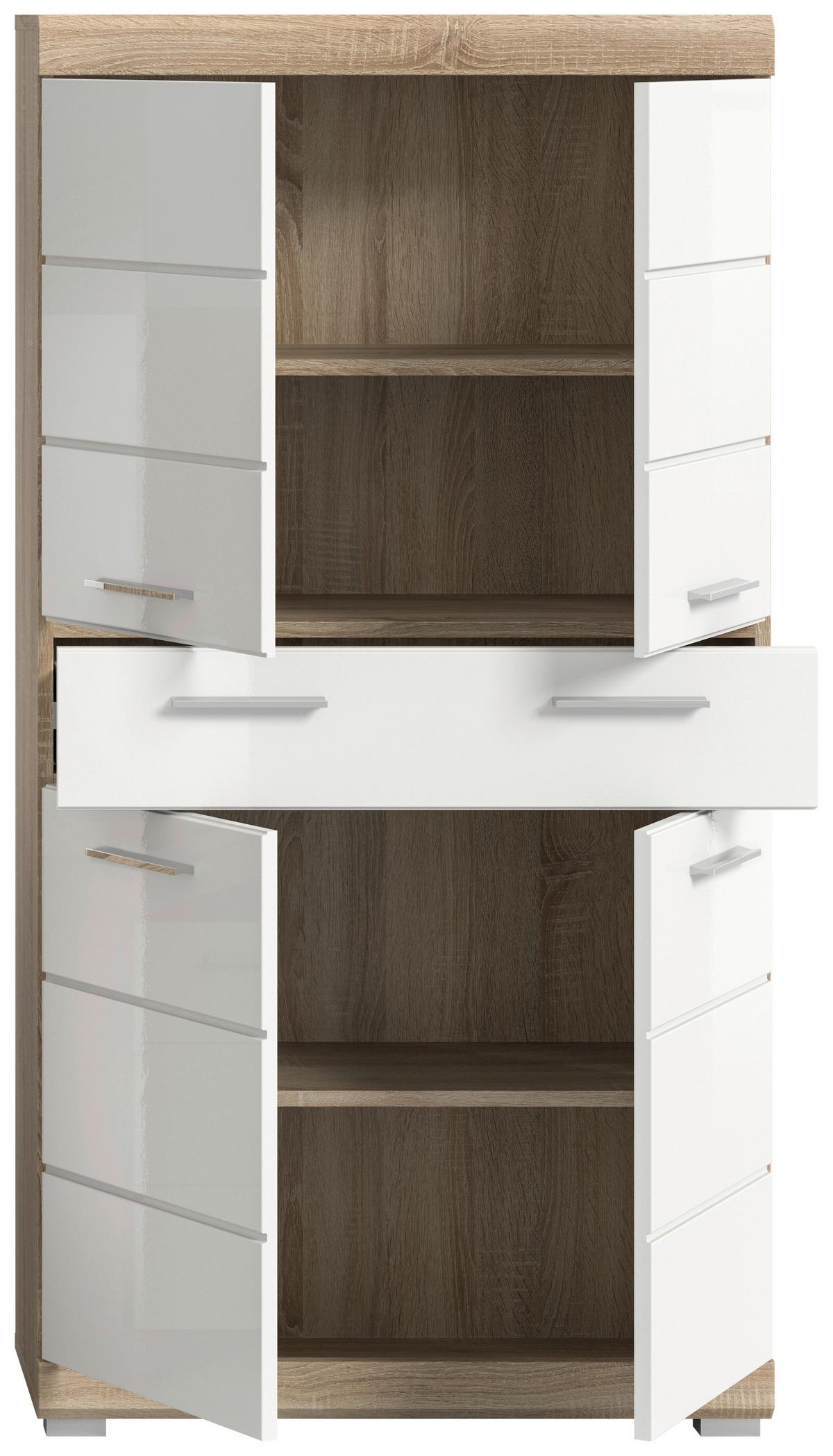 Midischrank Lambada Weiß Hg Sonoma Eiche Dekor - Weiß Hochglanz/Sonoma Eiche, MODERN, Holzwerkstoff (74/141/31cm) - MID.YOU