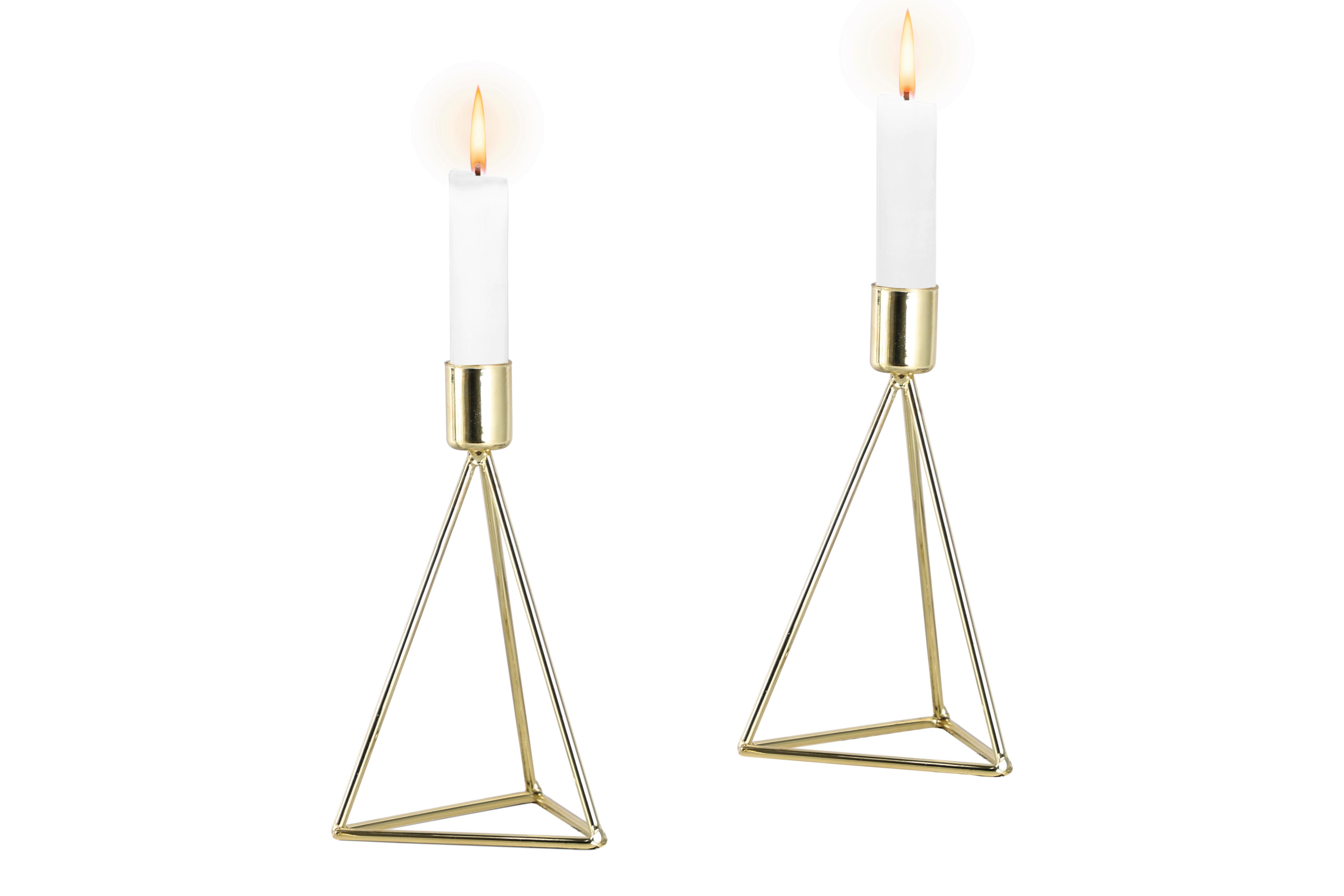 Kerzenständer-Set Eisen für Stabkerzen 2-teilig - Goldfarben, Basics, Metall (9,5/16,5cm) - Echtwerk