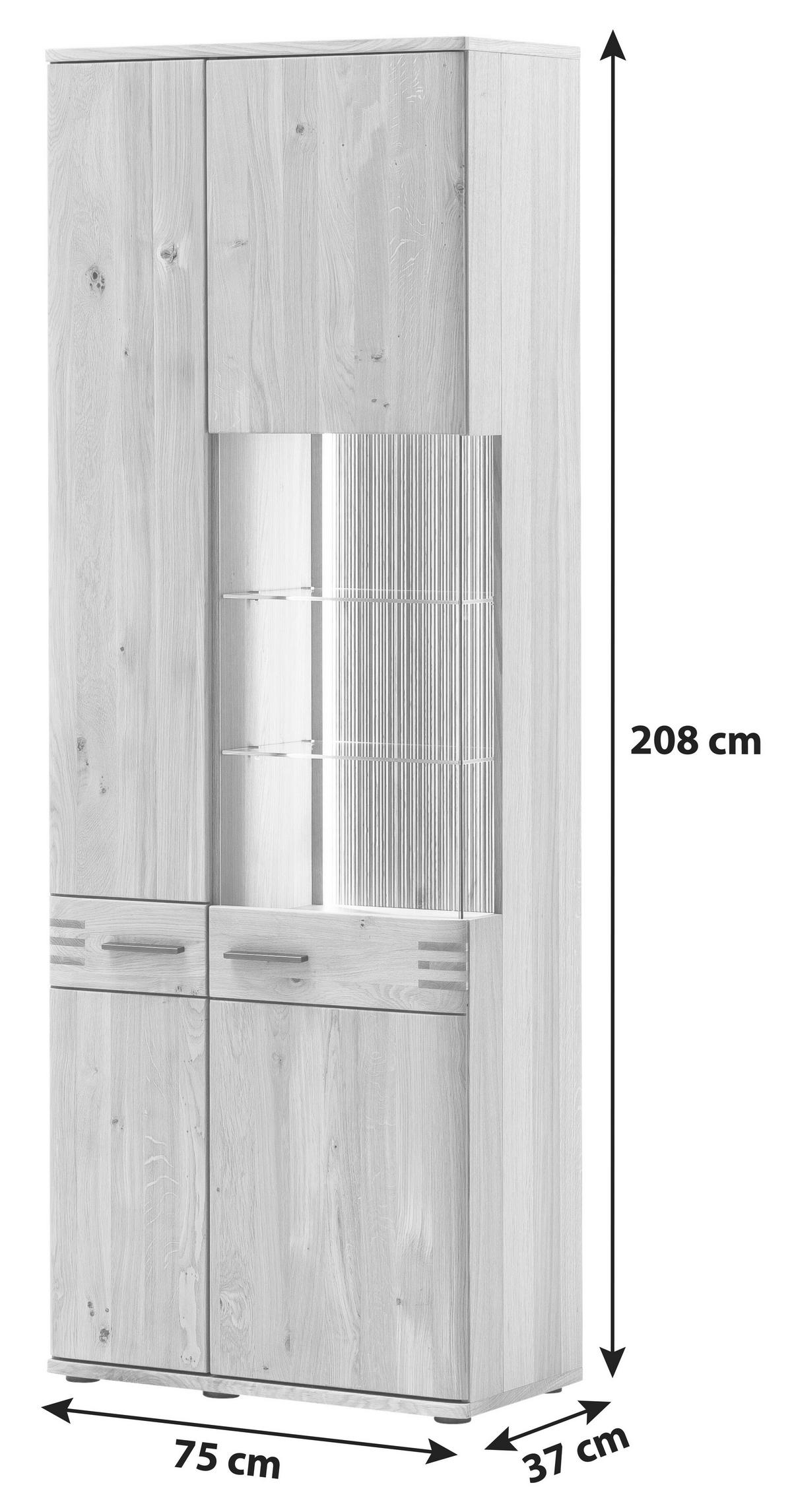 Vitrine Salvador B: 75 cm Eichefarben - Eichefarben/Schwarz, Design, Glas/Holz (75/208/37cm) - Livetastic