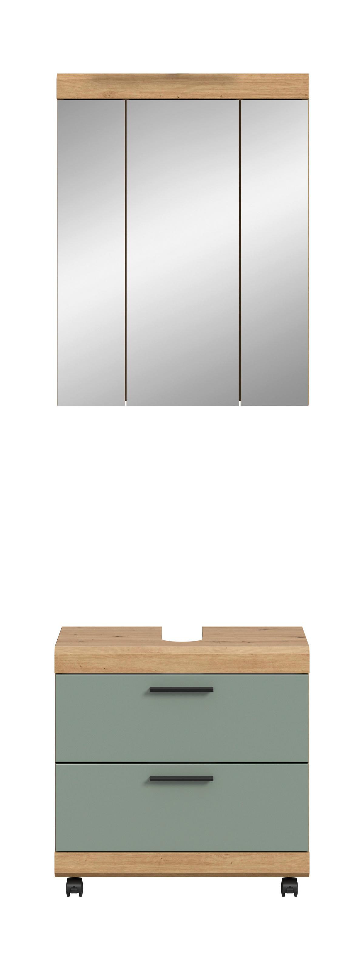Badezimmer Scout Salbeigrün/Eiche Dekor B: 60cm - Salbeigrün/Schwarz, Trend, Glas/Holzwerkstoff (60cm) - MID.YOU