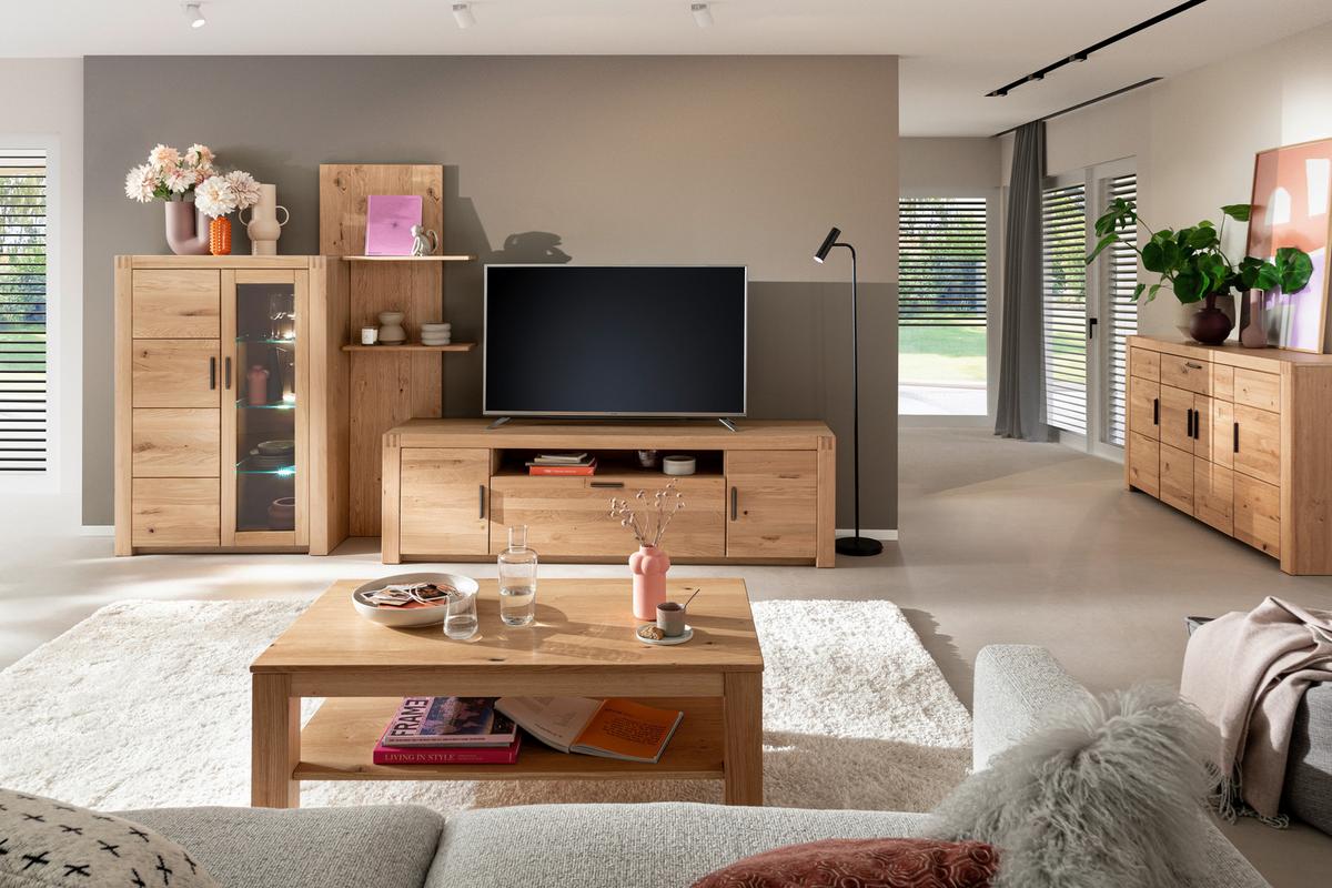 Wohnwand Prag - Eichefarben, Design, Glas/Holz (332/184/50cm)