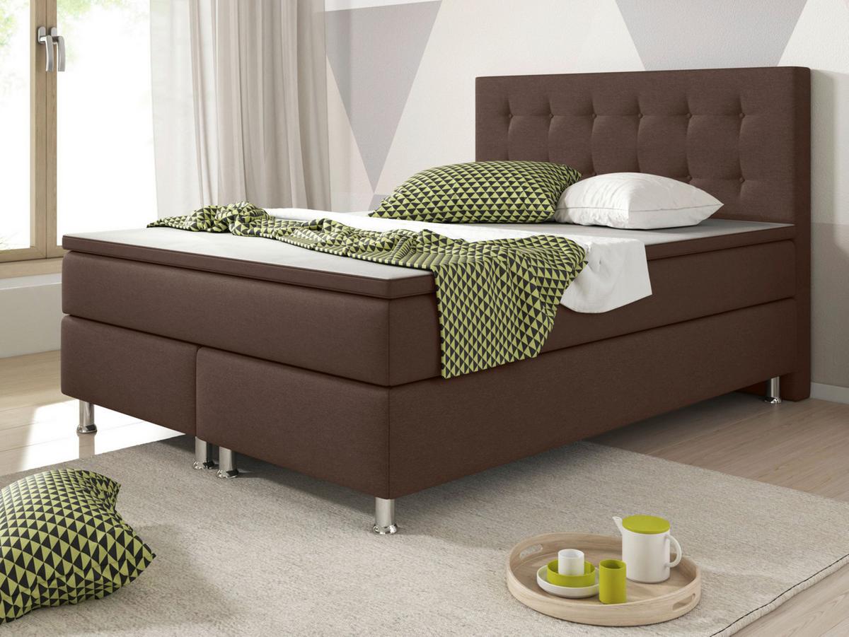 Boxspringbett Mit Topper 140x200 Cm Köln - Silberfarben/Braun, KONVENTIONELL, Textil (140/115/210cm) - MID.YOU