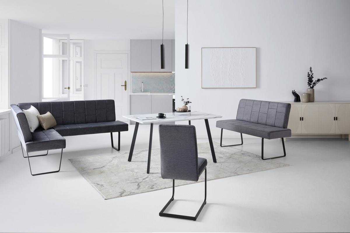 Eckbank Tilos Samt Dunkelgrau, S: 150x190 Cm - Dunkelgrau/Schwarz, KONVENTIONELL, Textil/Metall (150/190cm) - MID.YOU