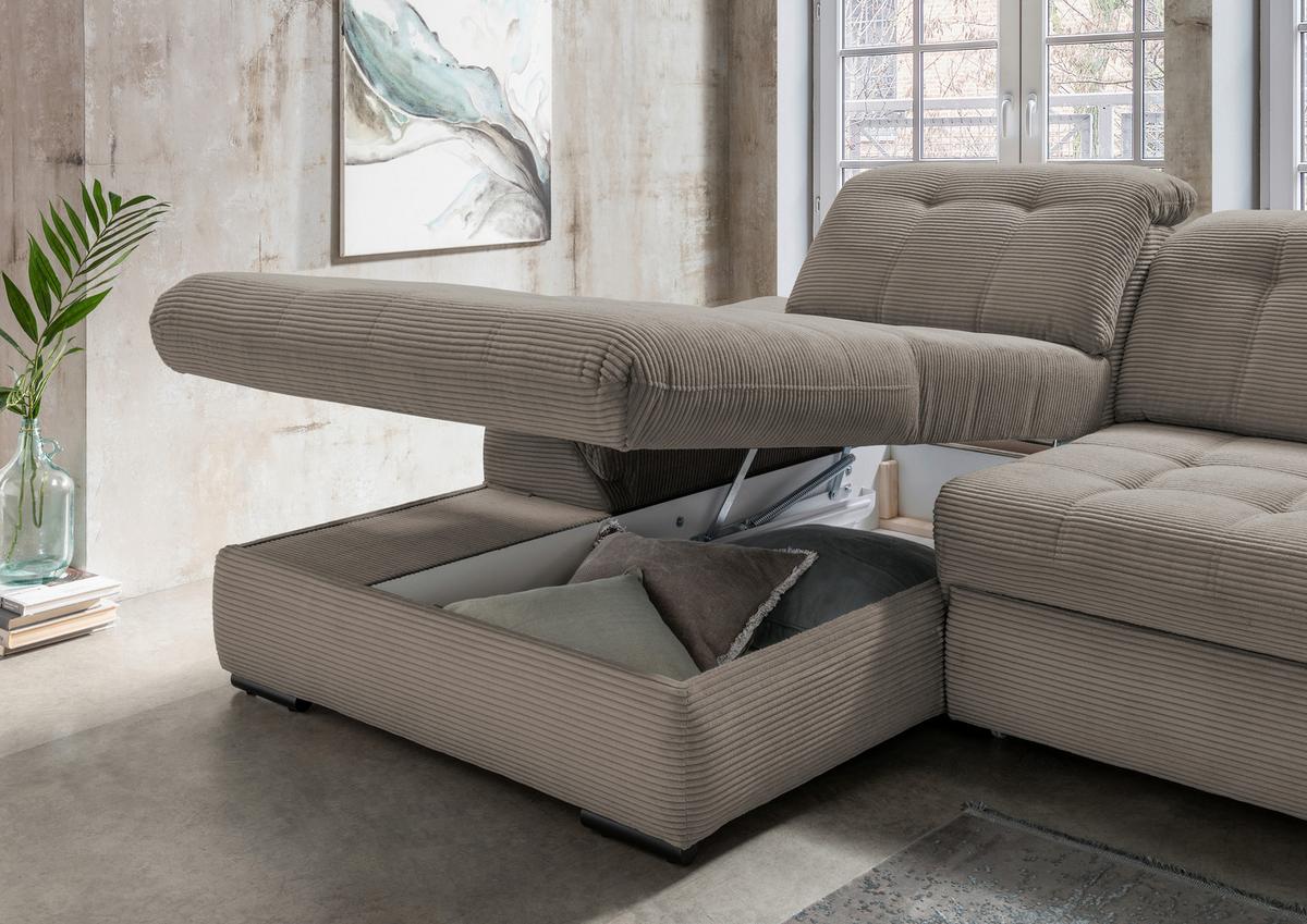 Ecksofa Mit Bettkasten Rigatti Graubraun S: 184x314cm - Graubraun/Schwarz, MODERN, Textil (184/314cm) - Livetastic