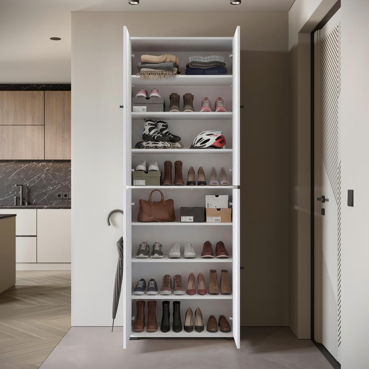 Schuhschrank Dino 023 Weiß B: 70 cm - Schwarz/Weiß, Basics, Holzwerkstoff (70/190/33cm) - P & B