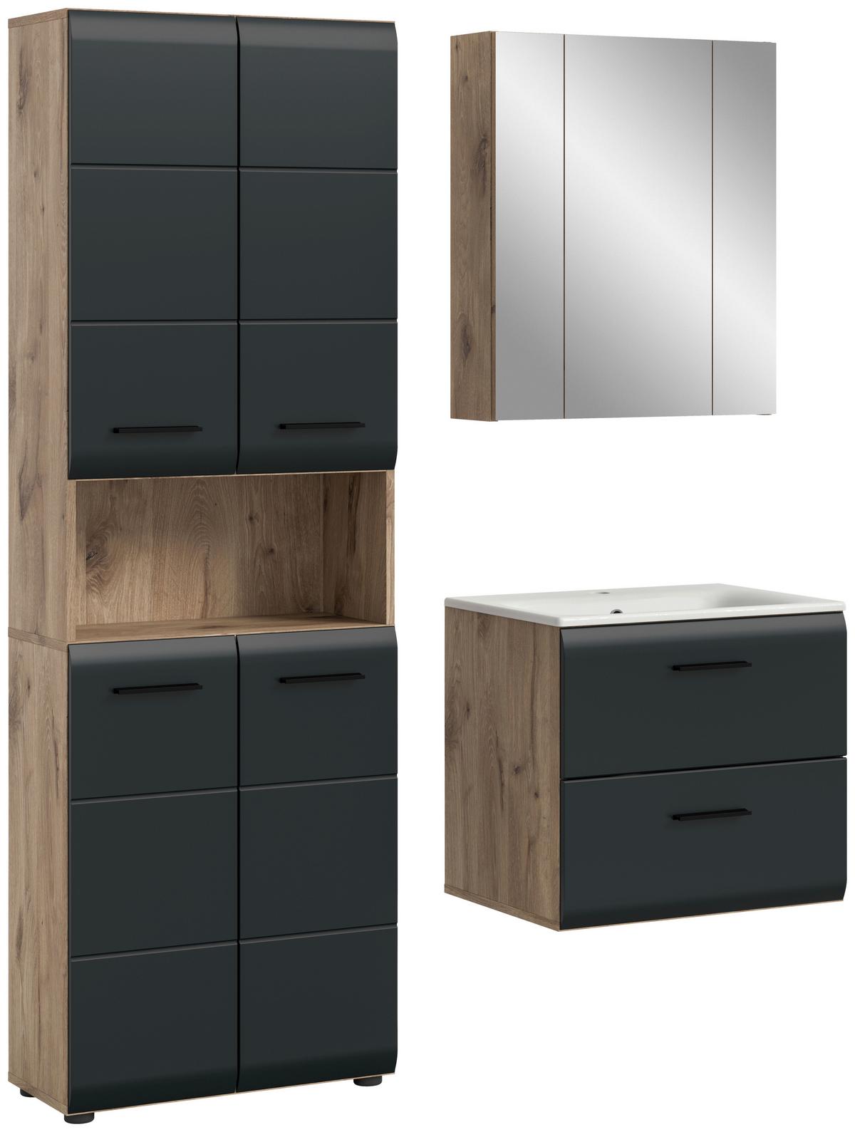 Kúpeľňa Ice 3-dielna, čierna/dub tmavy - čierna/biela, Basics, kompozitné drevo/plast (120cm) - MID.YOU