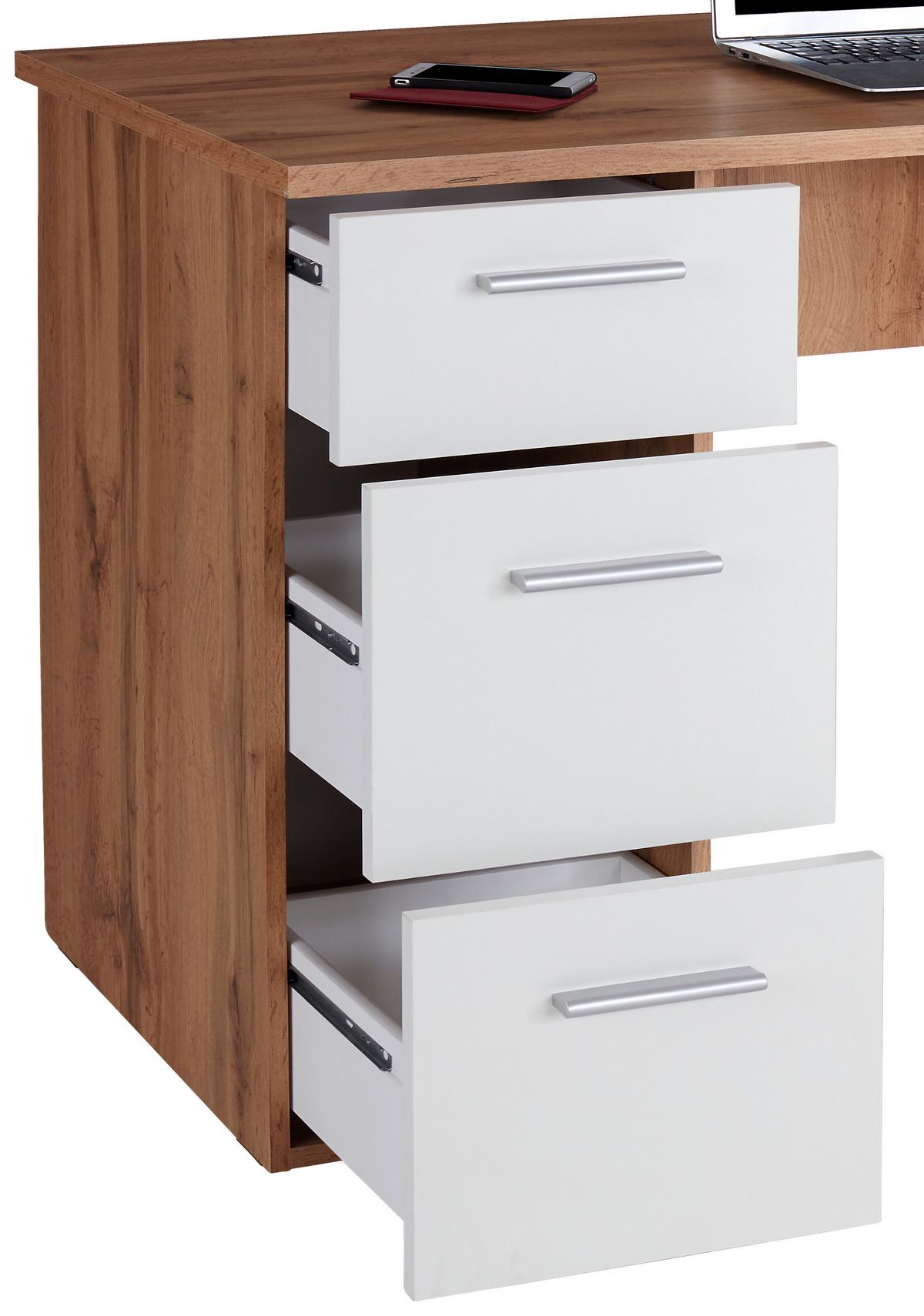 Schreibtisch mit Stauraum B 138 cm H 76cm Mx 143 Eiche Dekor - Eichefarben/Weiß, MODERN, Holzwerkstoff (138/76cm)