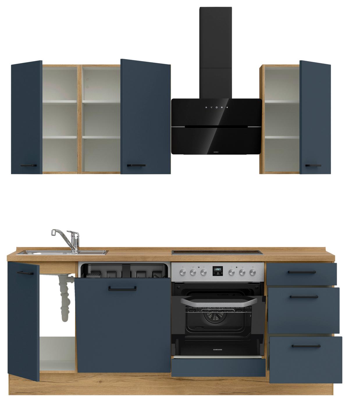 Küchenleerblock Easytouch High-Line, H5 Rechts - Blau/Eichefarben, MODERN, Holzwerkstoff (210cm) - Nobilia