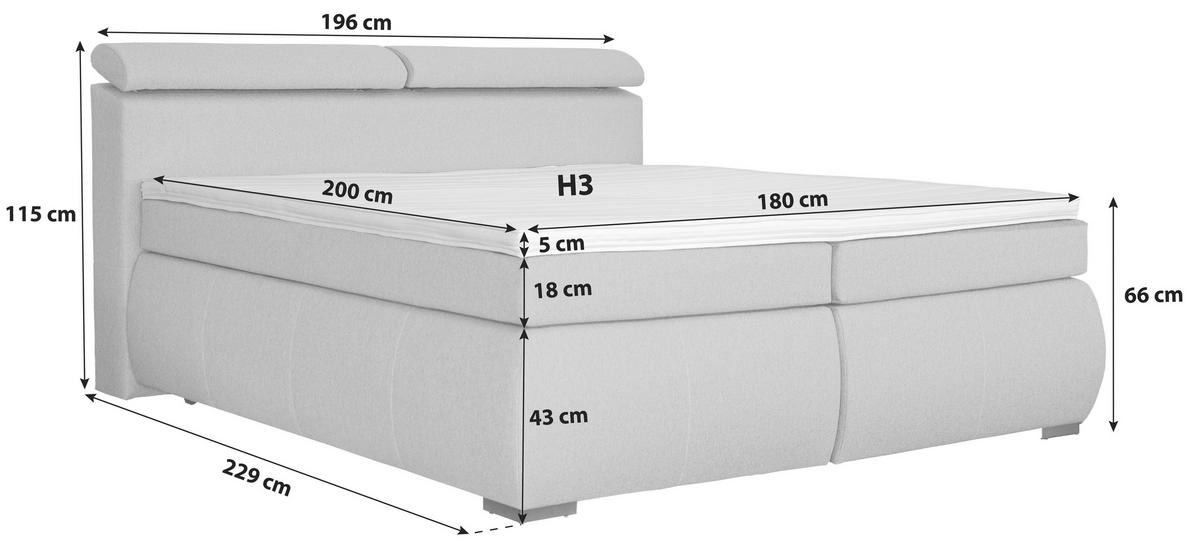 Boxspringbett mit Topper 180x200 cm Anett - Chromfarben/Hellgrau, Basics, Textil (180/200cm)