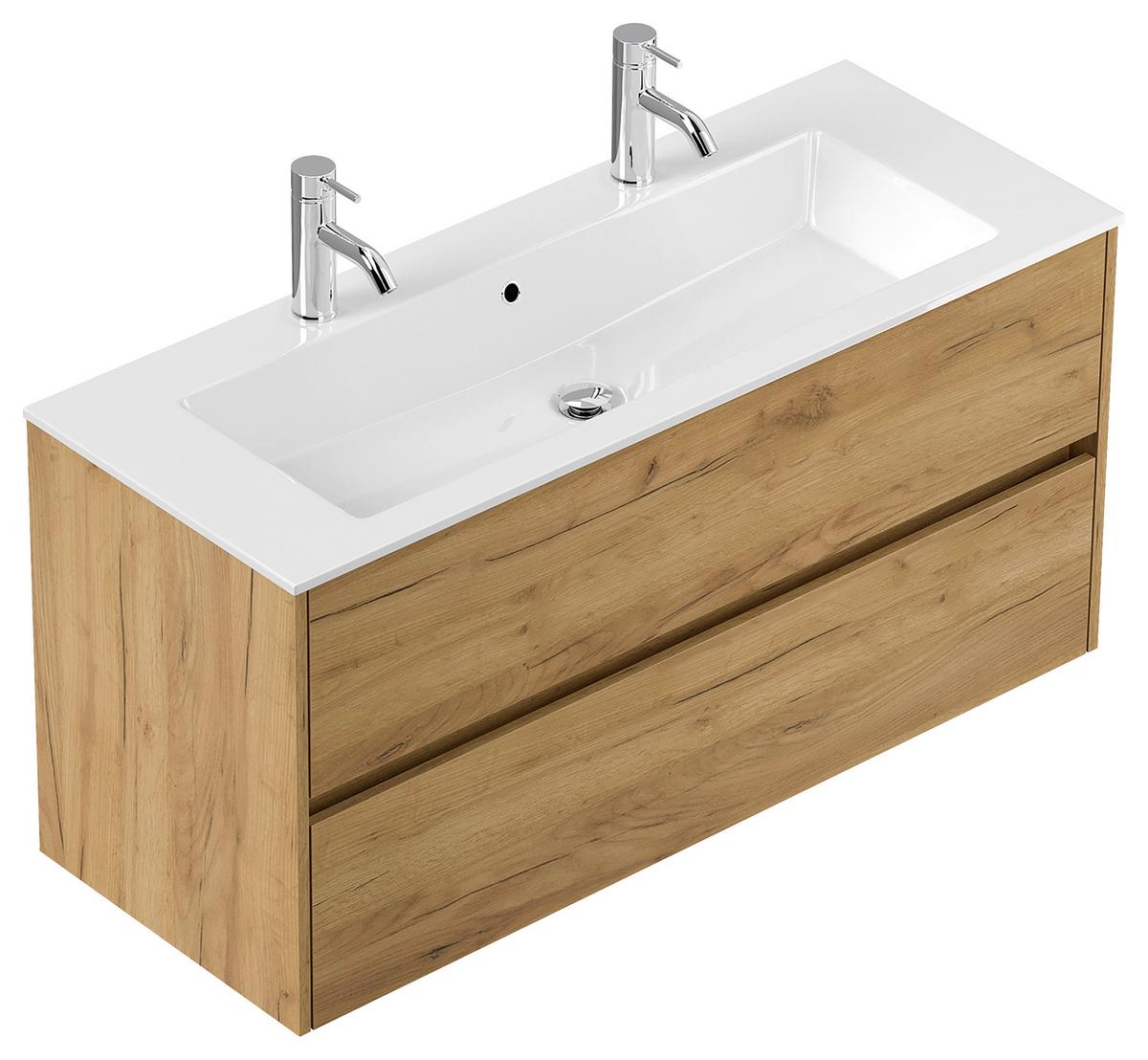 Waschtischkombi Limes Eiche Dekor B: 120 Cm - Eichefarben/Weiß, MODERN, Holzwerkstoff/Stein (120/58,5/46,5cm) - MID.YOU