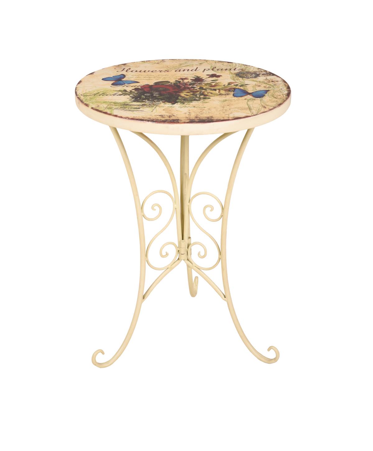 Gartenbeistelltisch Floral - Beige, Basics, Metall (38/53/38cm) - Gardenson