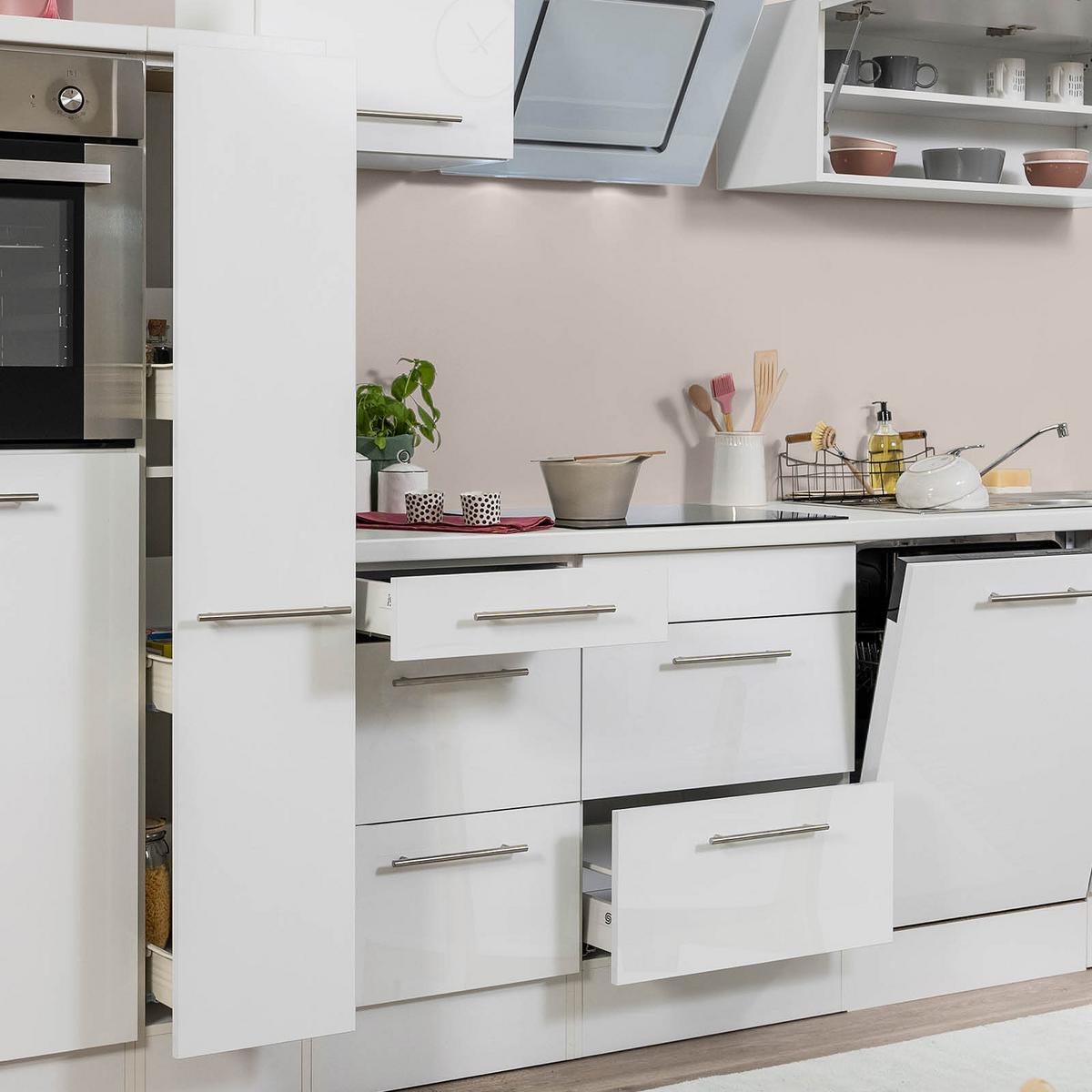 Küchenzeile mit Geräten 310 cm Weiß Hochglanz - Weiß, KONVENTIONELL, Holzwerkstoff (310cm) - Respekta