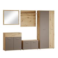 Garderobe Eva 5-teilig Anthrazit/eiche Artisanb:260cm - Anthrazit/Eiche Artisan, Design, Glas/Holzwerkstoff (260/190/35cm) - MID.YOU