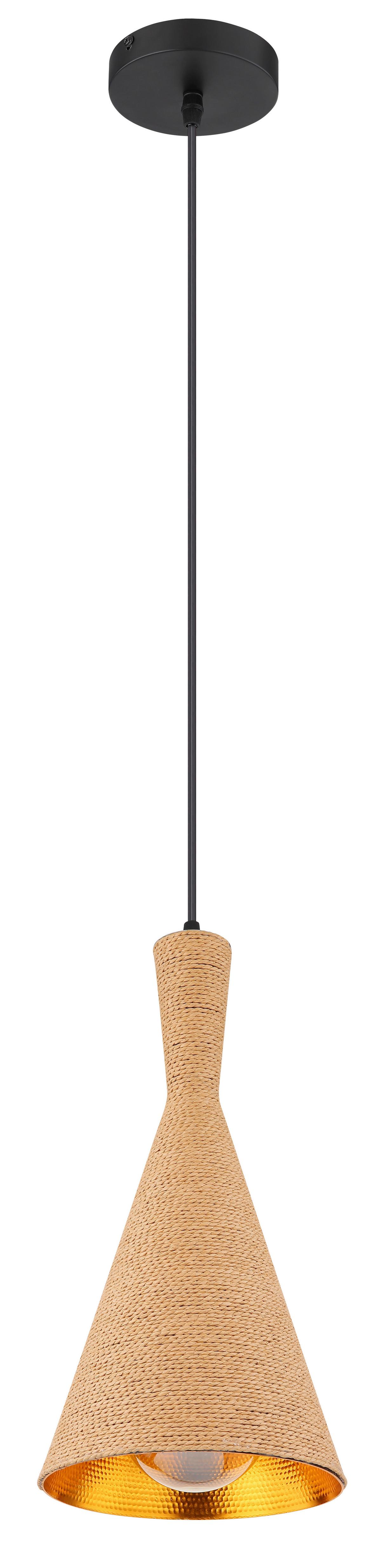 Hängeleuchte H: 140 cm 1-Flammig - Goldfarben/Schwarz, Natur, Textil/Metall (19/140cm) - Globo