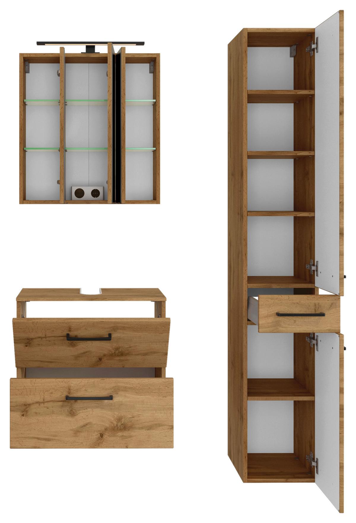 Badmöbel-Set Manchester B: 90 cm Eiche Wotan Dekor - Eichefarben, MODERN, Holzwerkstoff (90cm) - Held