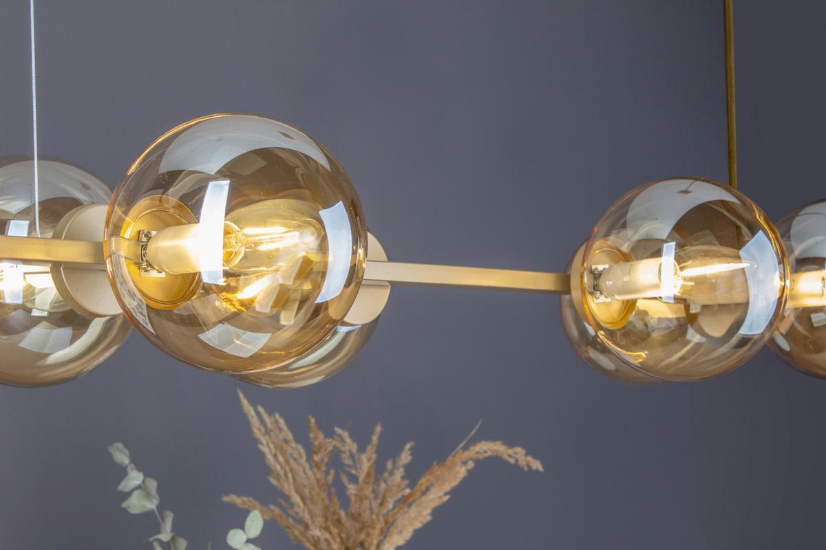 Hängeleuchte 9110-S6 Go - Goldfarben/Bernsteinfarben, Design, Glas/Metall (31,7/80/120cm)