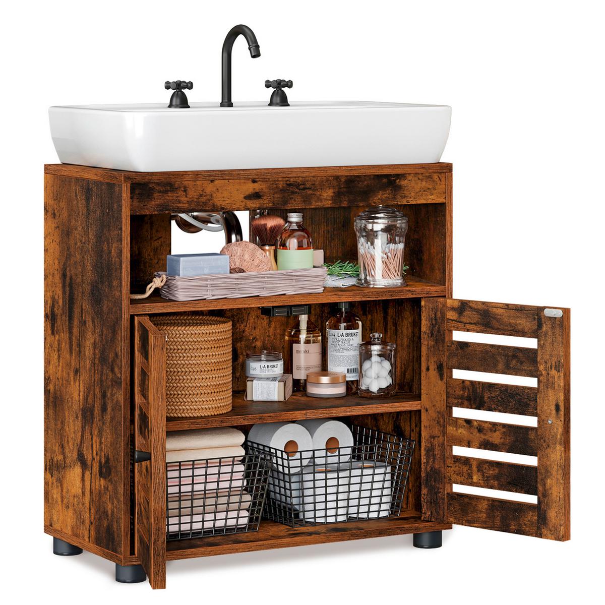 Waschbeckenunterschrank Bbk04bxv1 - Schwarz/Braun, Trend, Holzwerkstoff (60/63/30cm) - MID.YOU