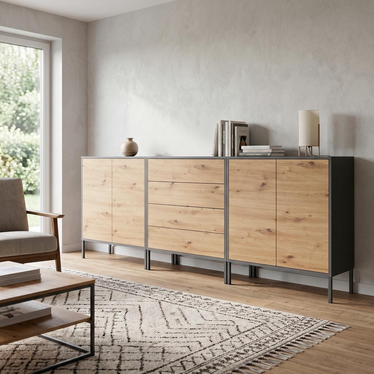 SIDEBOARD Mailand5B:237cmEiche/Anthrazit - Anthrazit/Eiche Artisan, MODERN, Holzwerkstoff (237/86/33cm) - MID.YOU