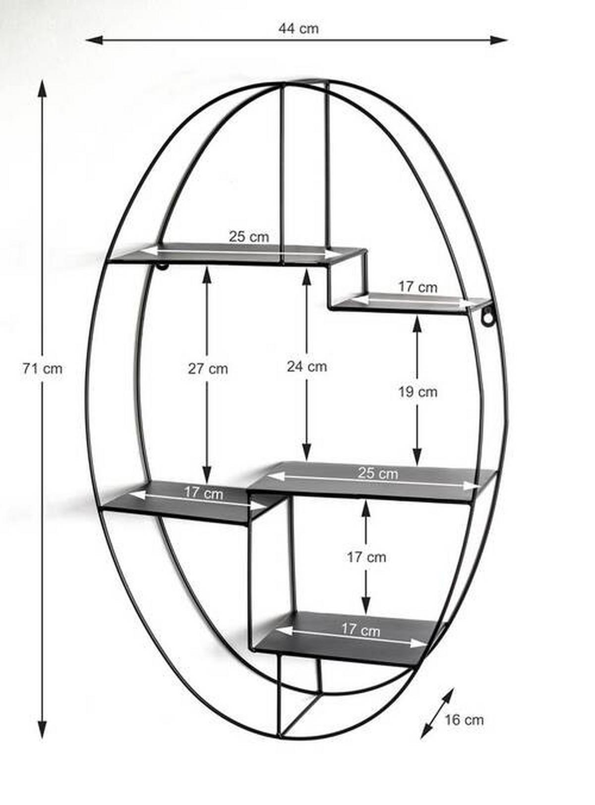Nástenný regál KIRKLEES 9 - čierna, Modern, kov (44/71/16cm)