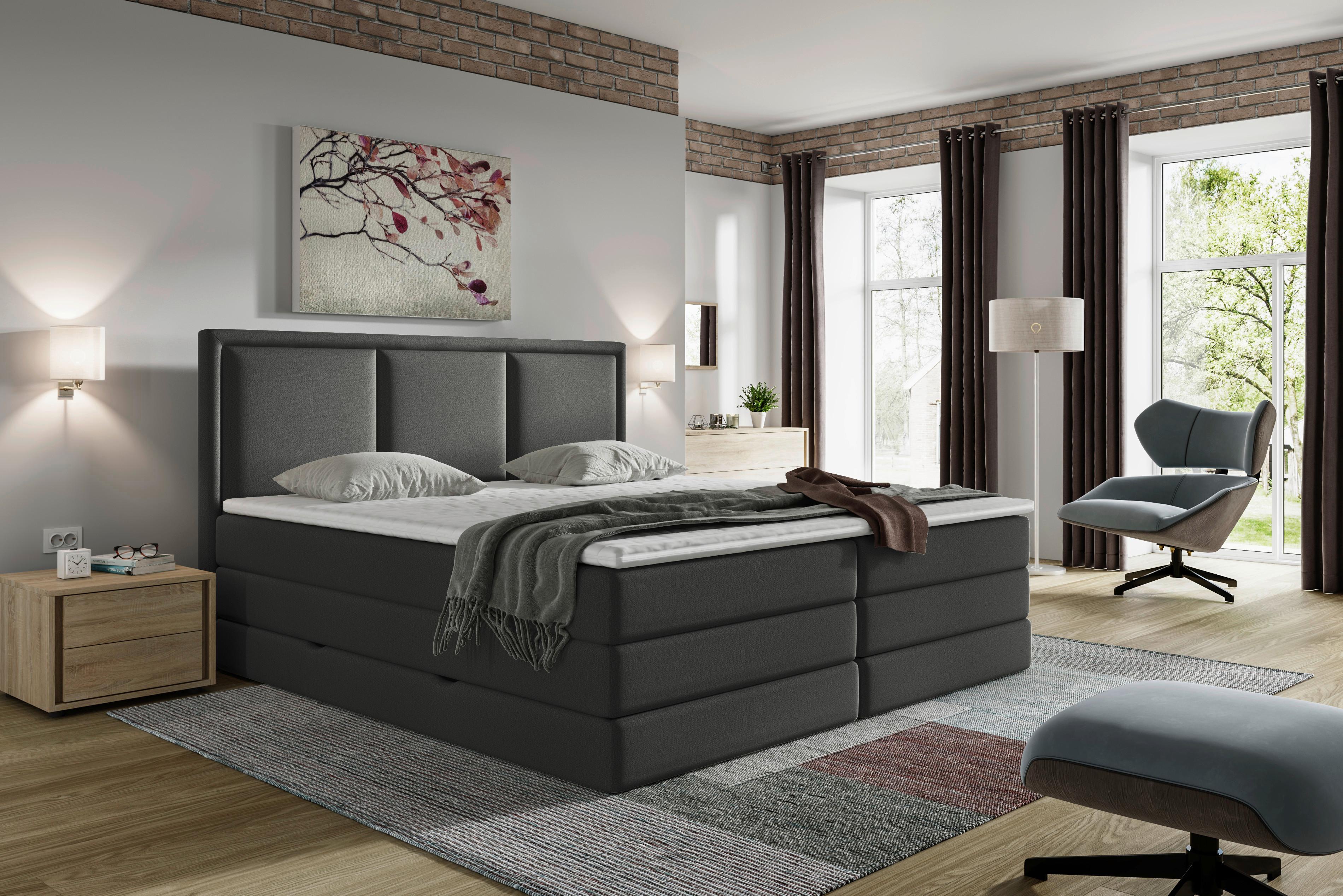 Boxspringbett mit Topper & Bettkasten 140x200 Swing - Anthrazit, Design, Holzwerkstoff/Textil (140/200cm) - MID.YOU
