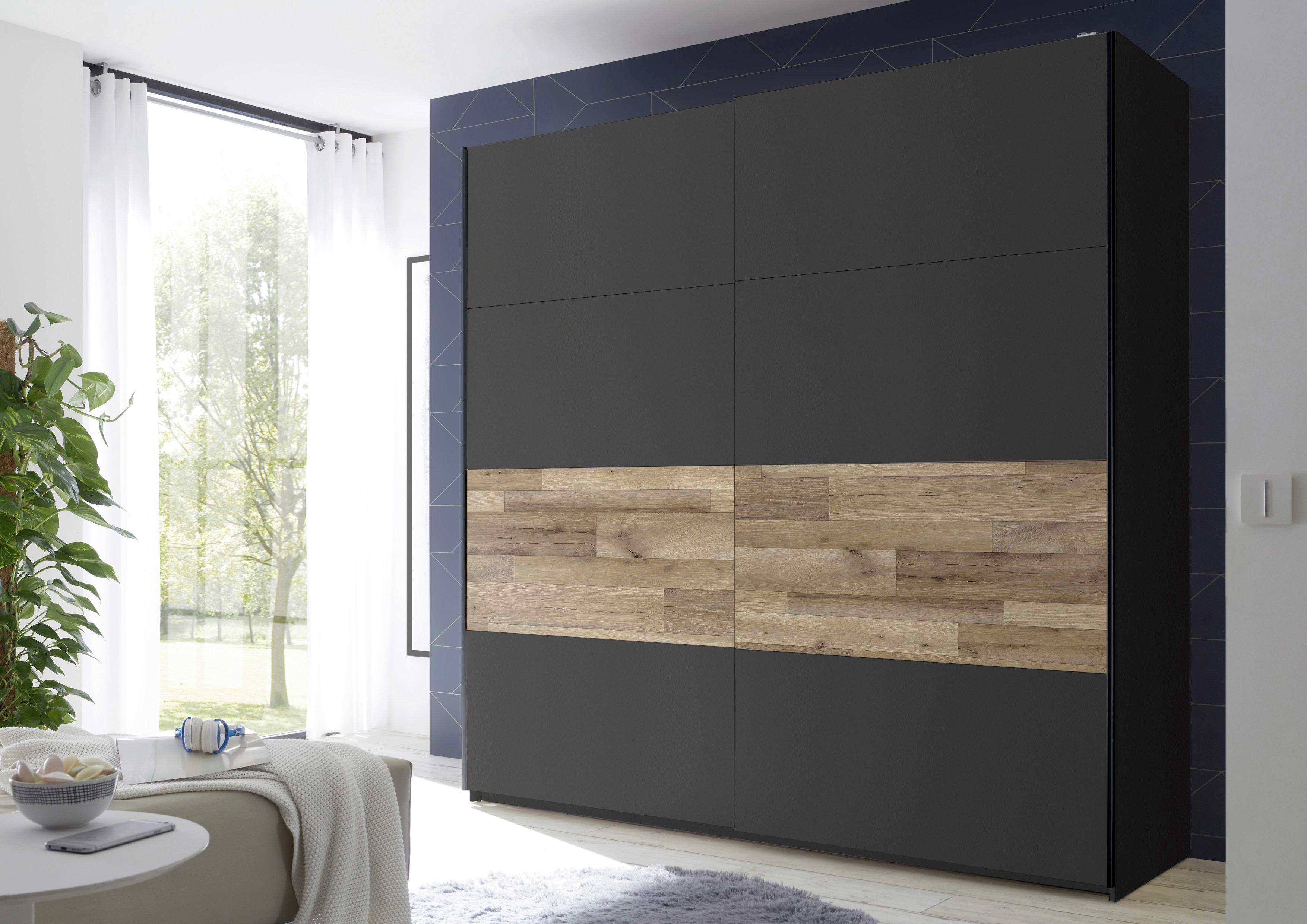 Schwebetürenschrank B: 215 Cm Medina, Graphit/eiche Dekor - Eichefarben/Graphitfarben, MODERN, Holzwerkstoff (215/210/58,5cm) - MID.YOU