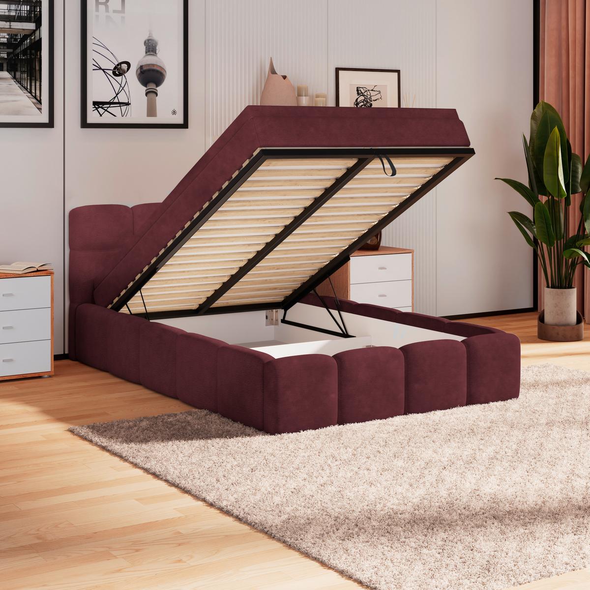 Polsterbetten Noe Bordeaux 140x200 cm - Bordeaux/Schwarz, Trend, Textil/Metall (140/200cm)